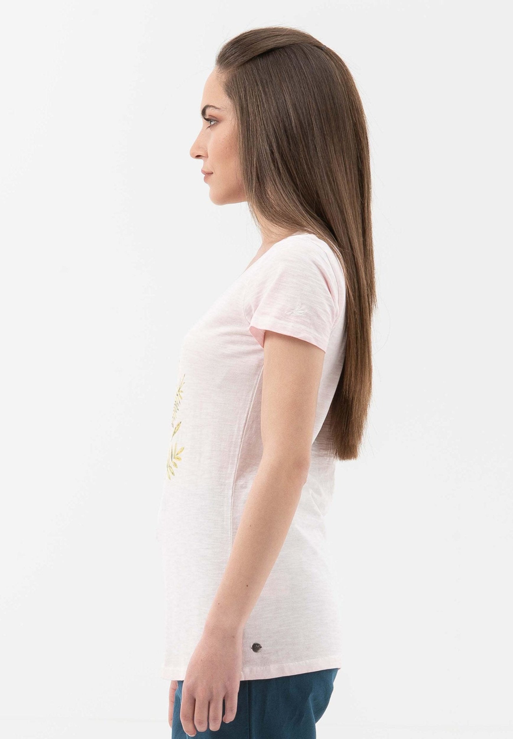 Garment Dyed T-Shirt aus Bio-Baumwolle mit Blatt-Print