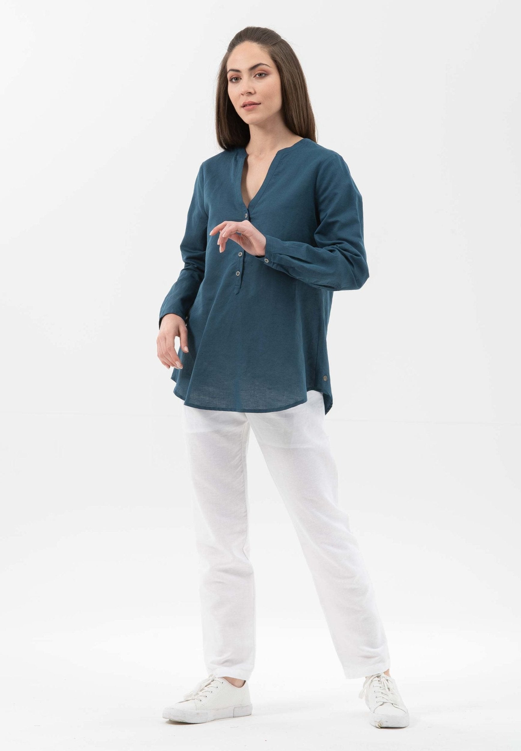 Bluse aus Leinen mit Bio-Baumwolle