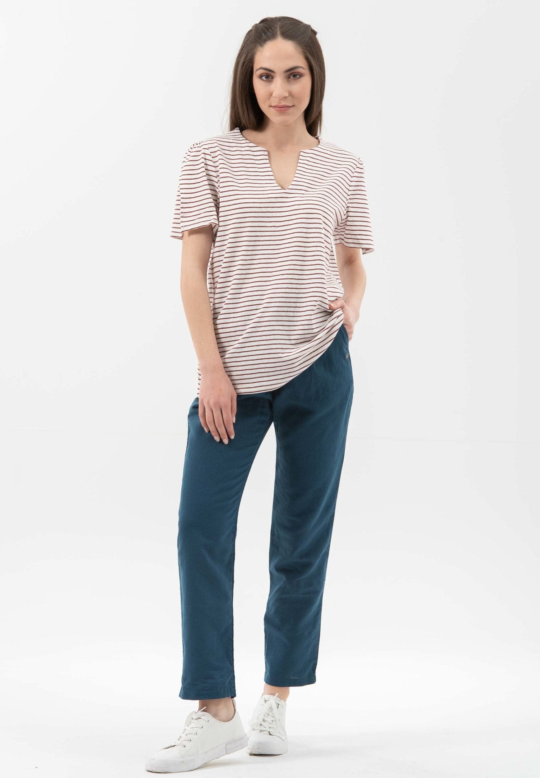 T-Shirt aus Bio-Baumwolle und Leinen mit Armschlitze