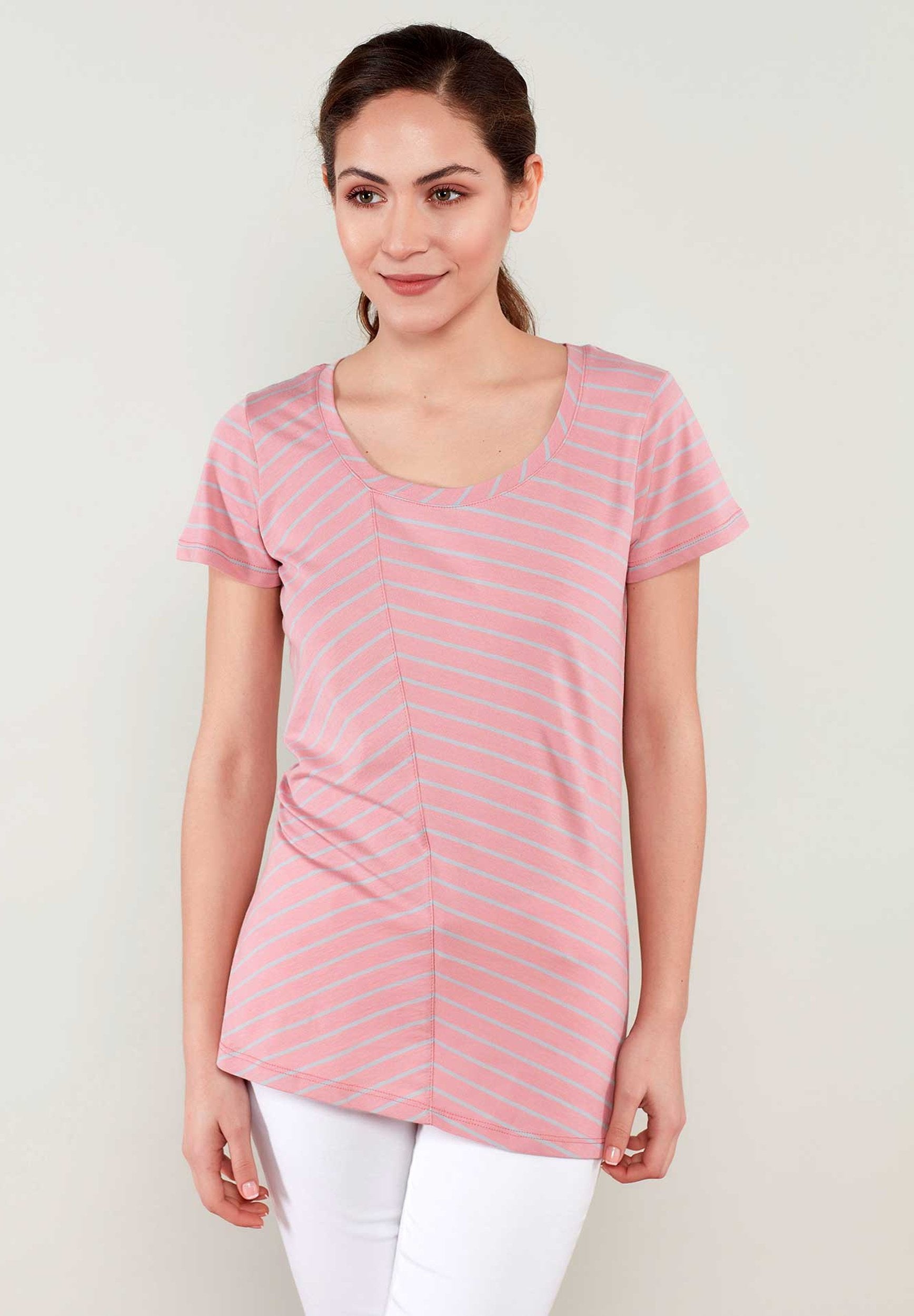 Asymmetrisch geschnittener streifen T-Shirt aus Bio-Baumwolle