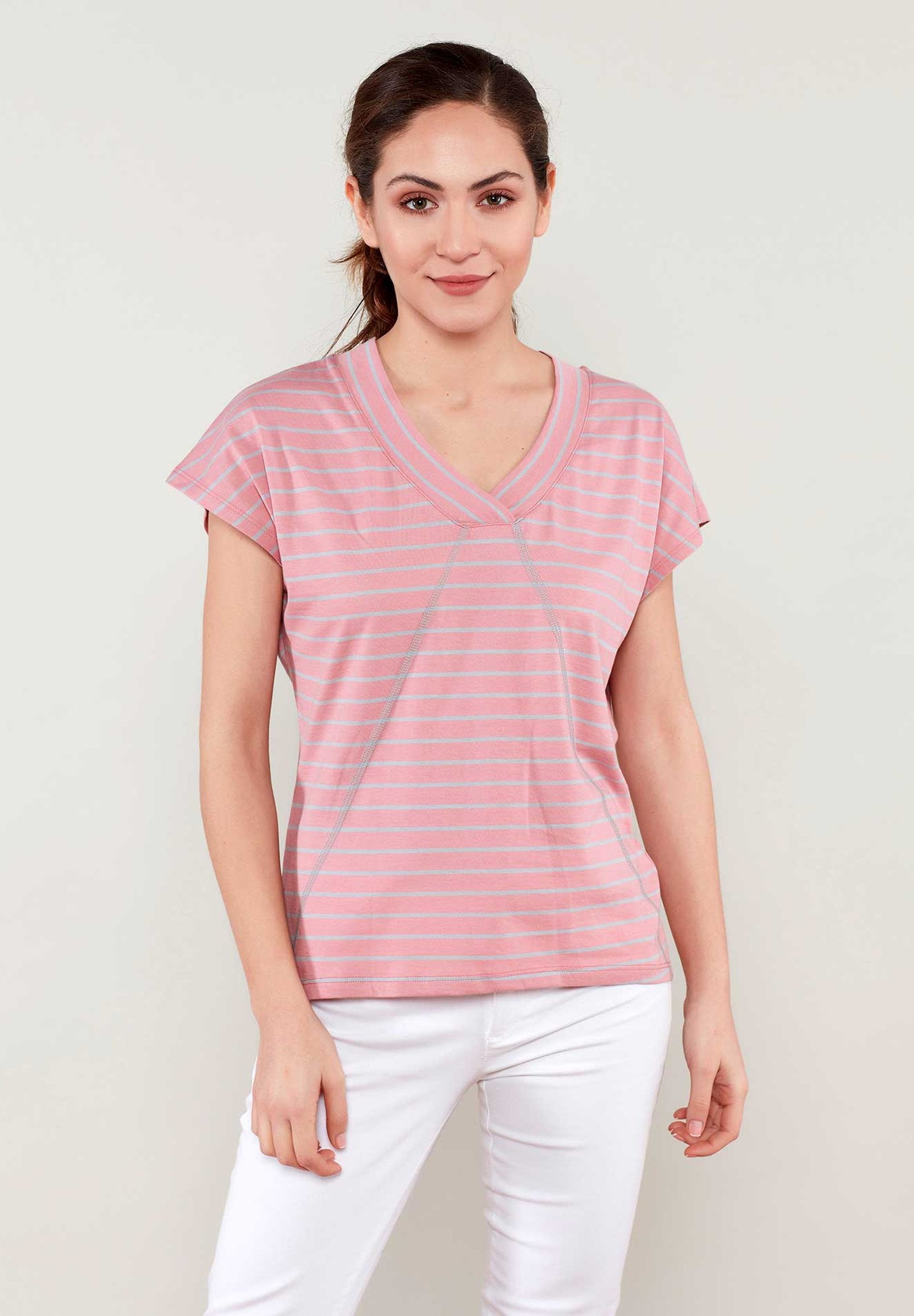 Ringelshirt aus Bio-Baumwolle mit kontrast Naehten