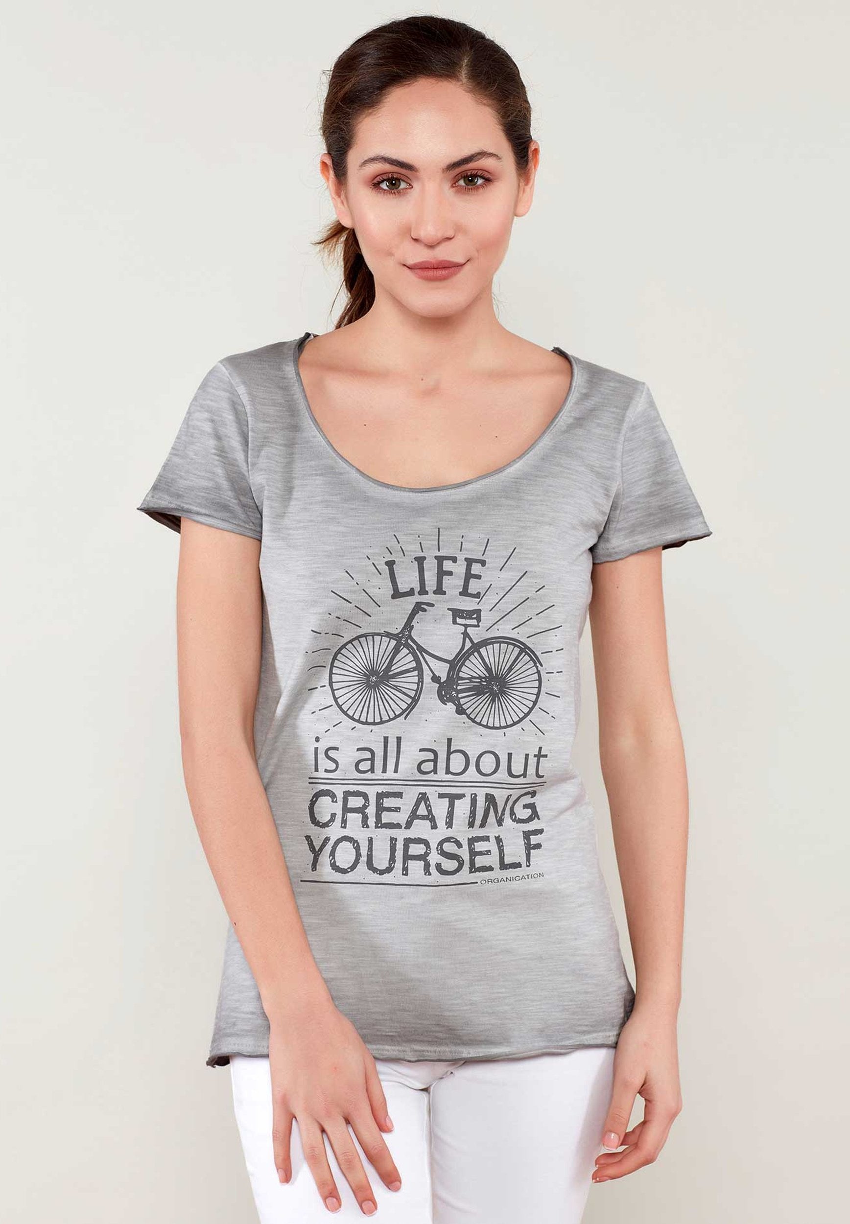 T-Shirt aus Bio-Baumwolle mit Fahrrad Motive und Textaufdruck