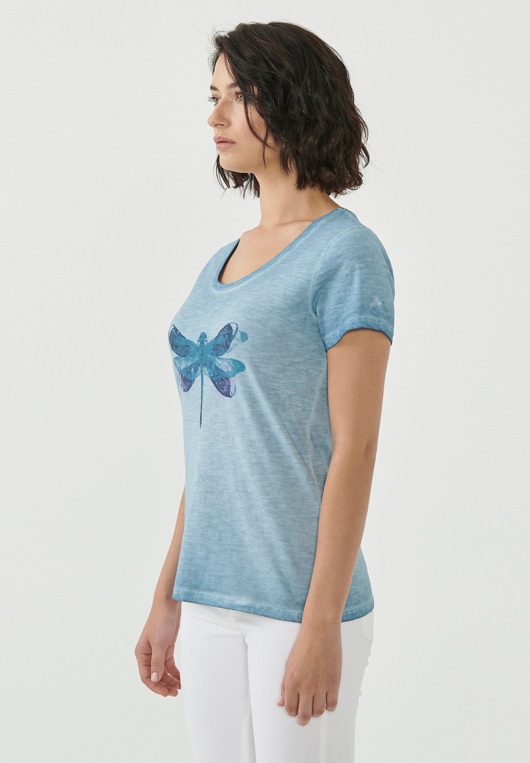 Garment Dyed T-Shirt aus Bio-Baumwolle mit Libellen-Print
