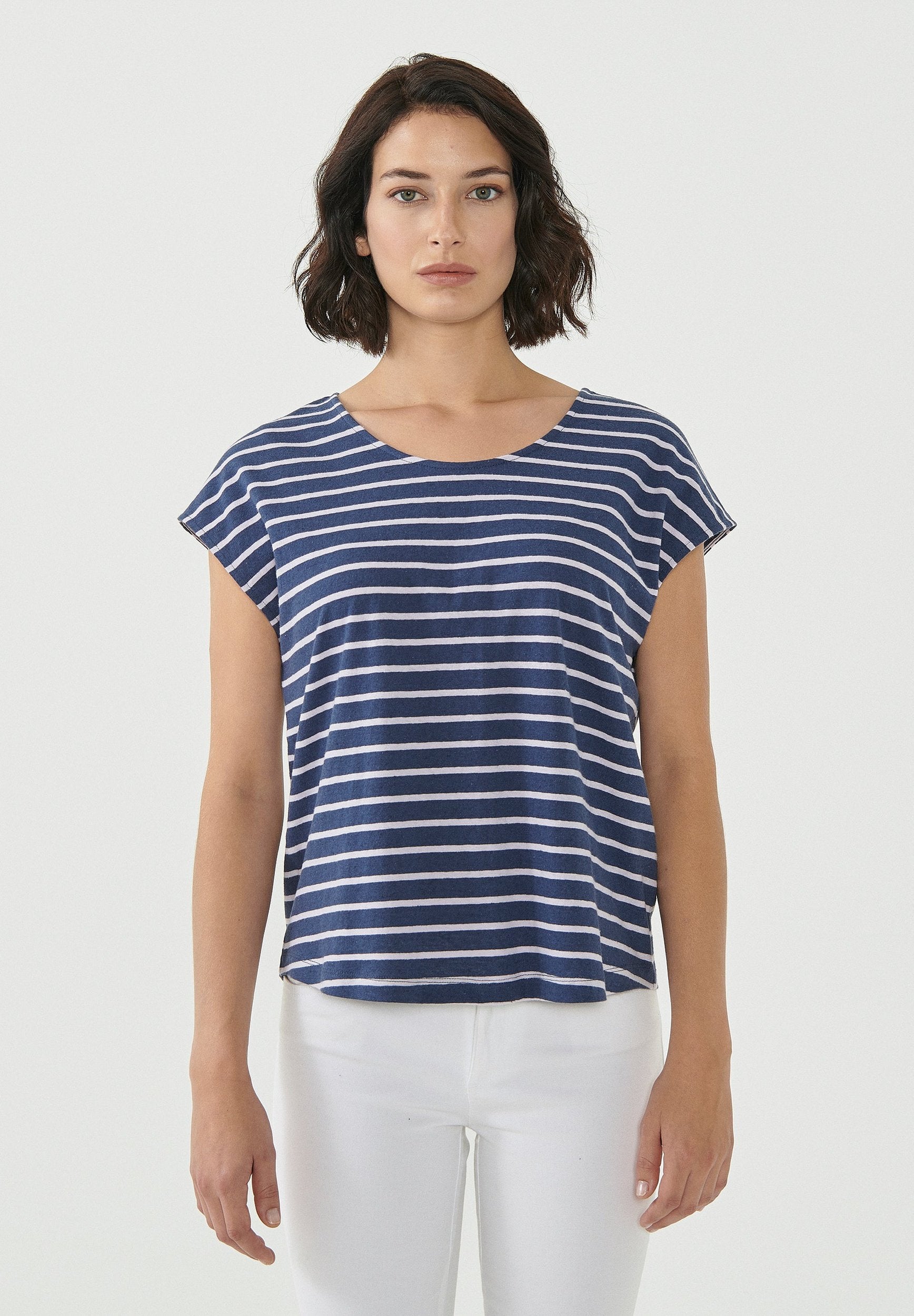 Gestreiftes T-Shirt aus Bio-Baumwolle und Leinen