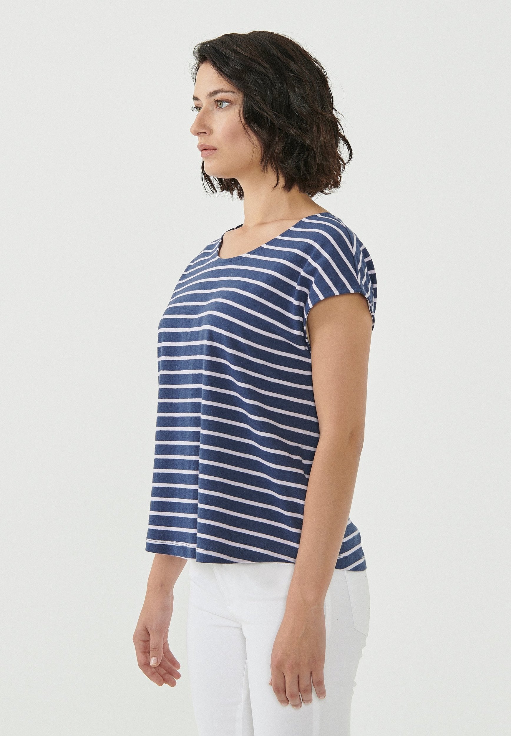 Gestreiftes T-Shirt aus Bio-Baumwolle und Leinen