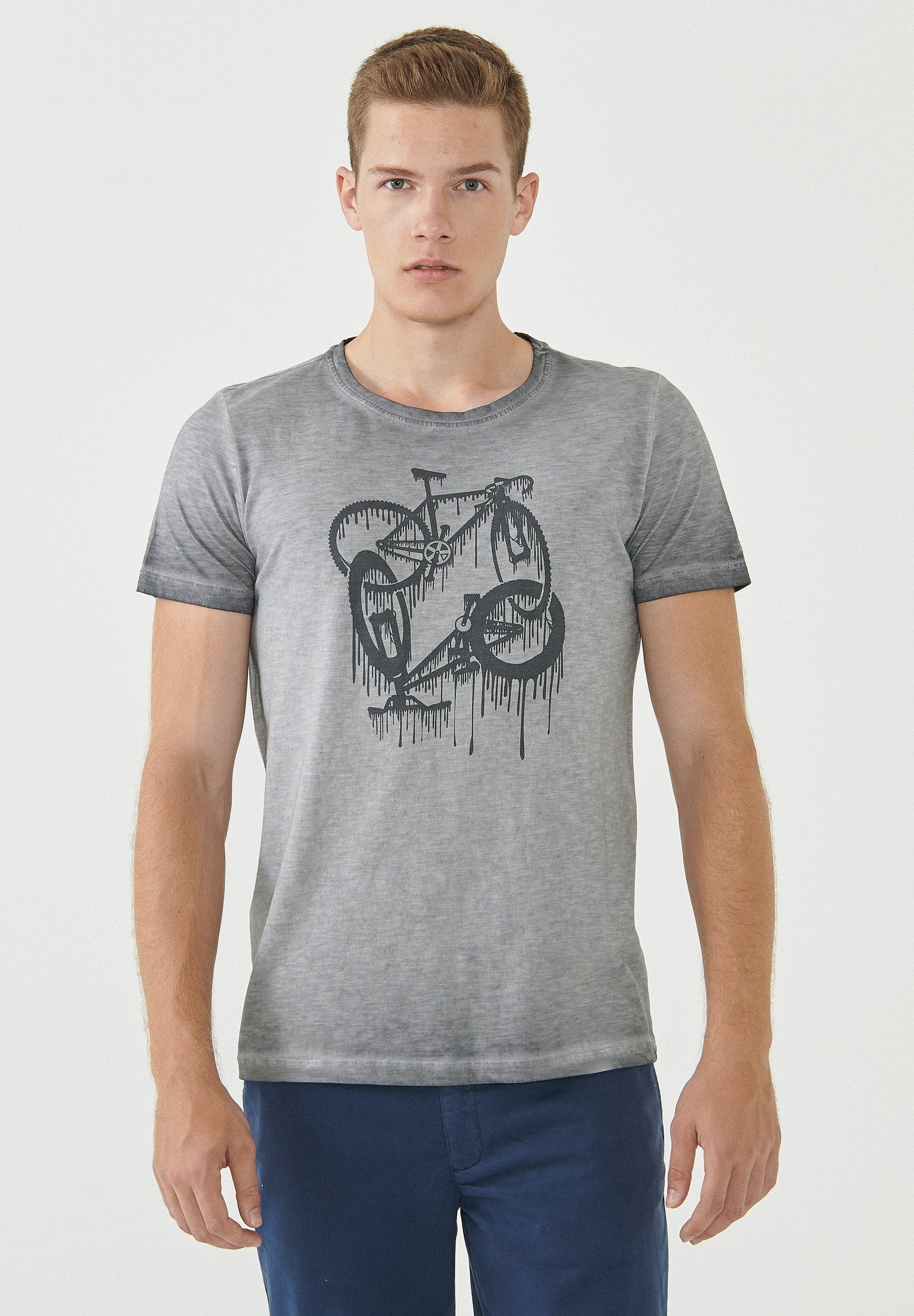 Garment Dyed T-Shirt aus Bio-Baumwolle mit Fahrrad-Print