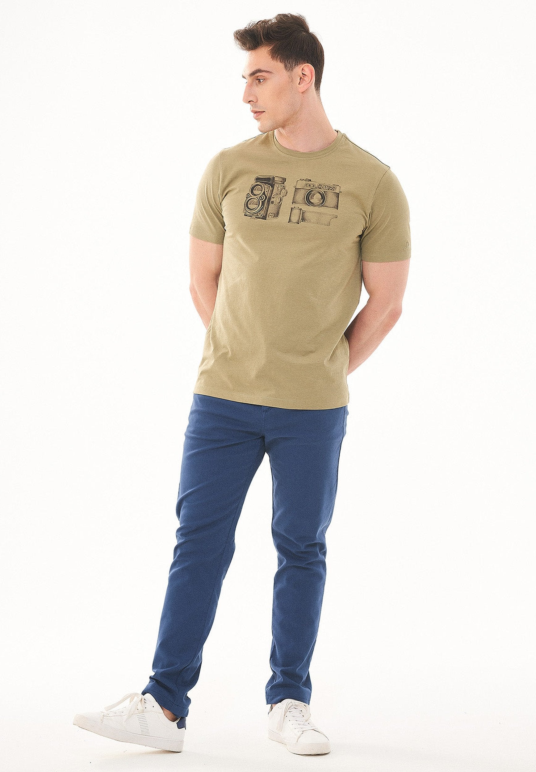T-Shirt aus Bio-Baumwolle mit Kamera-Print