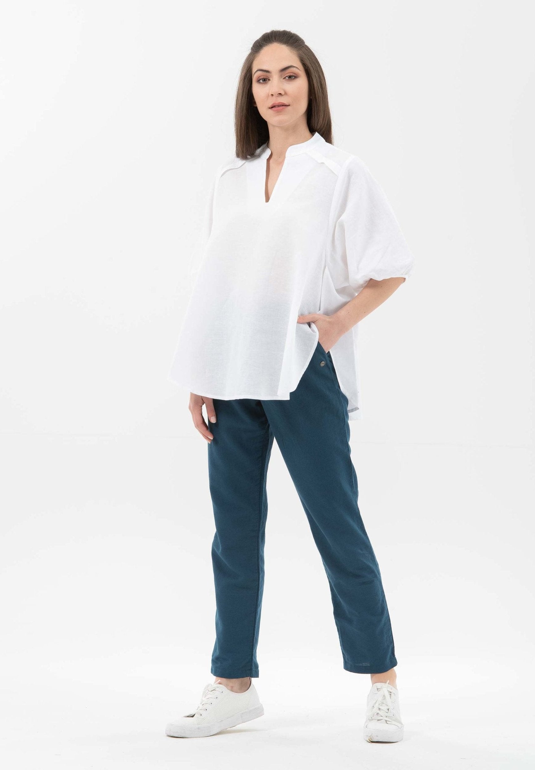 Bluse aus Leinen mit Bio-Baumwolle