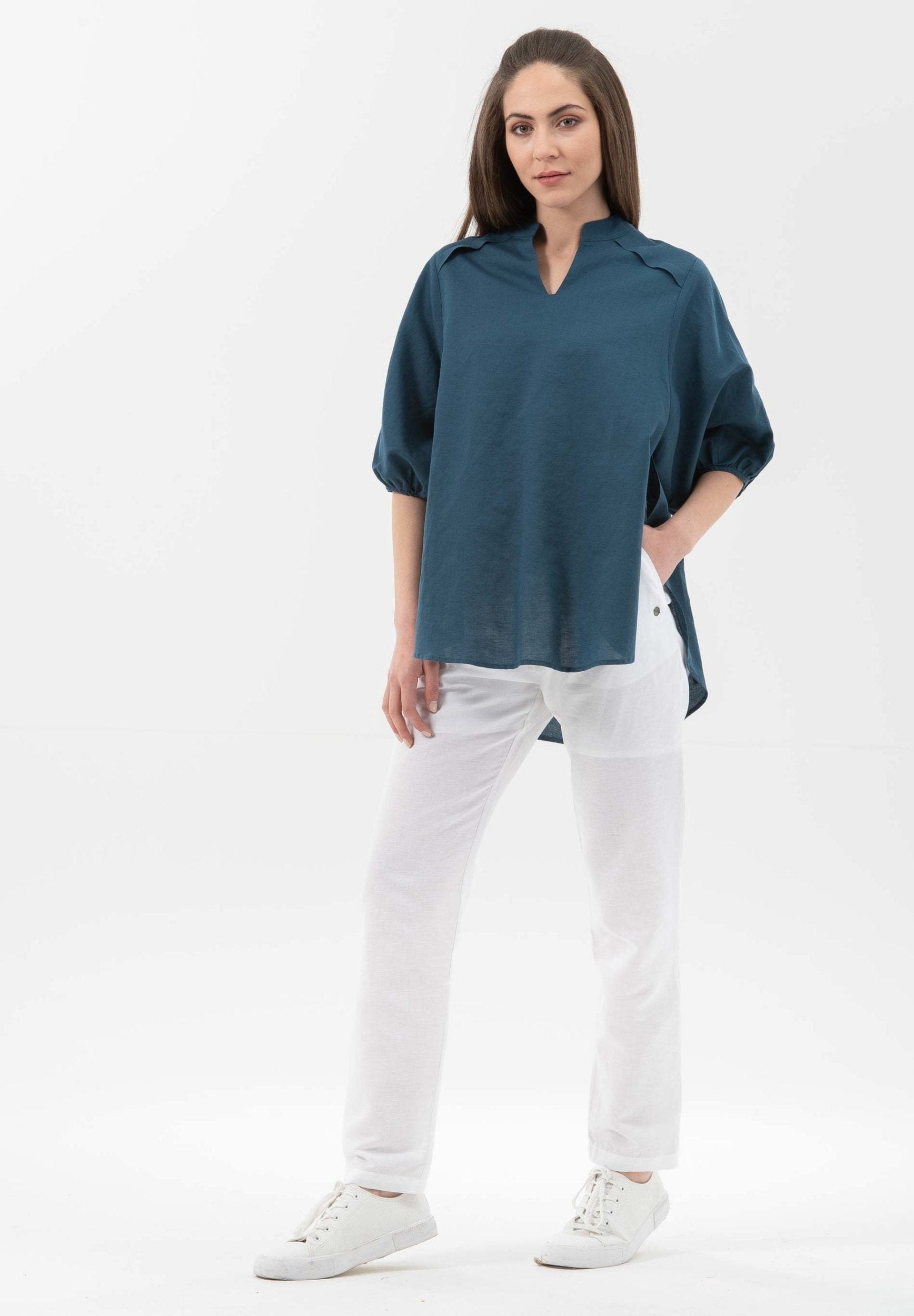 Bluse aus Leinen mit Bio-Baumwolle