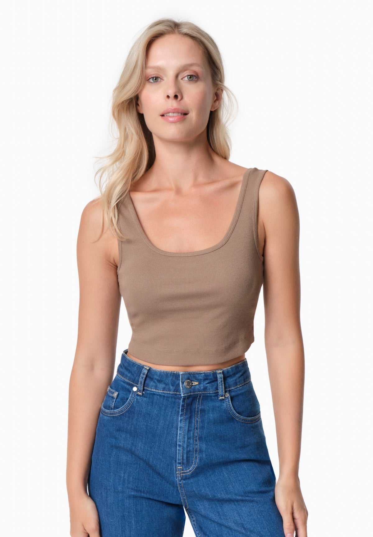 IRISS Damen Ripp-Crop-Top TENCEL™ Modal und Bio-Baumwolle – Gravel