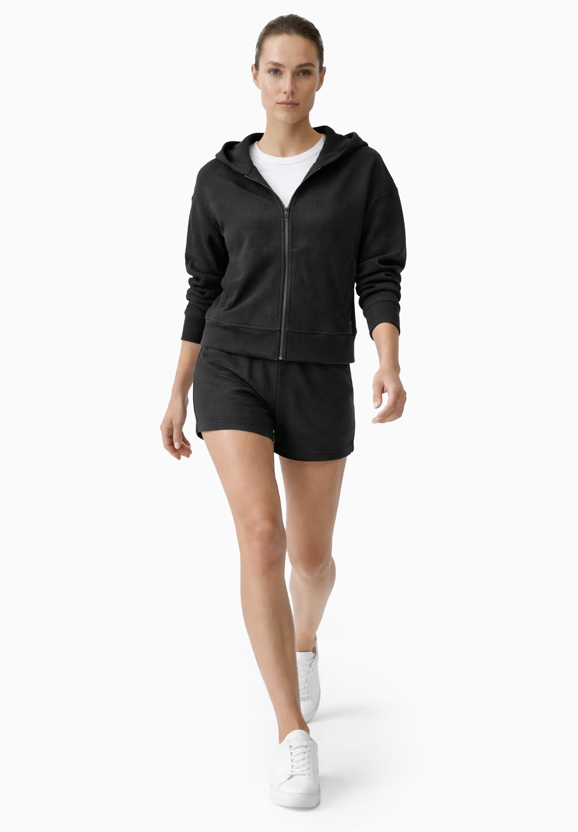 JENNIFER | Waffel-Hoodiejacke aus Bio-Baumwolle & recyceltem Polyester