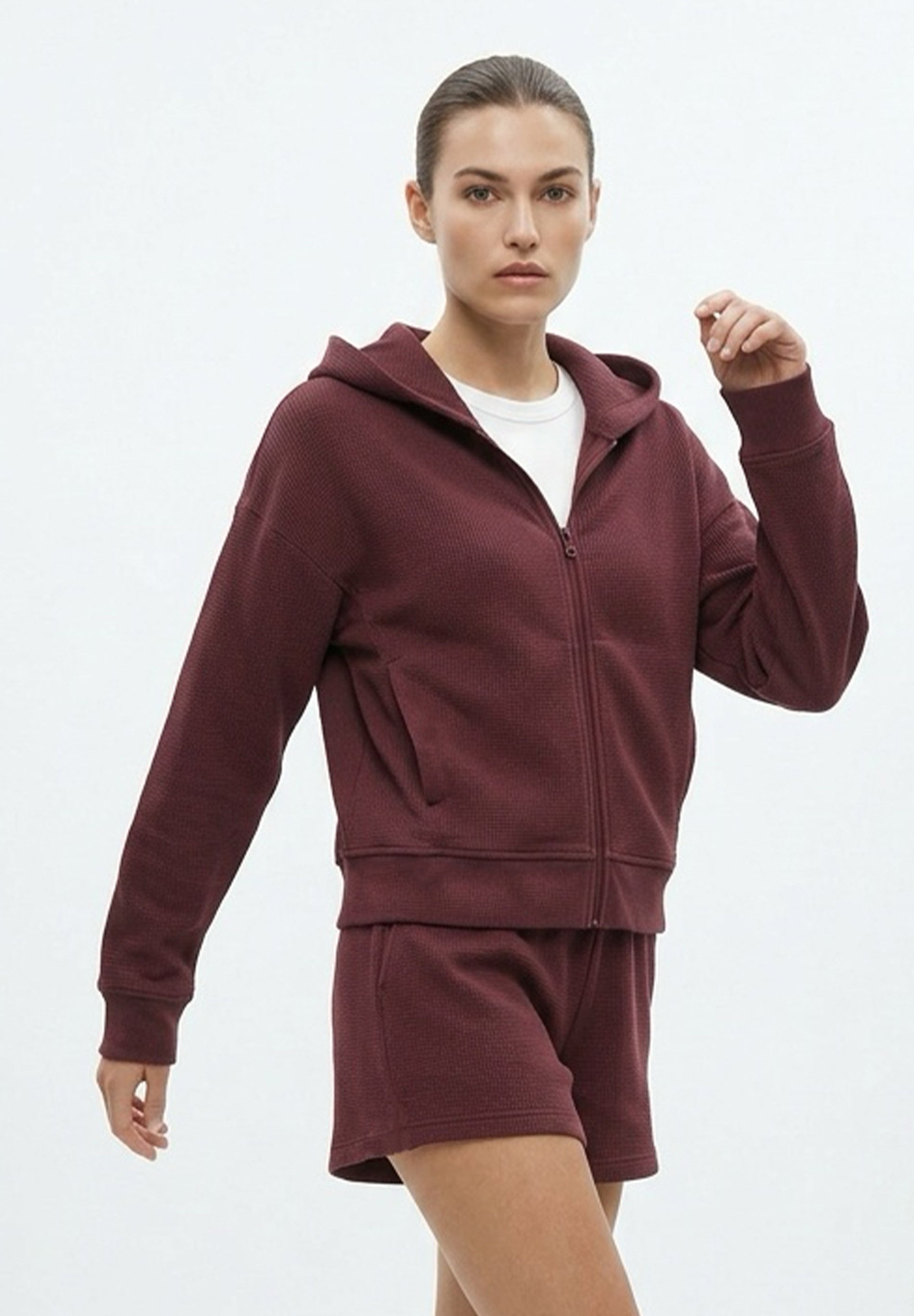 JENNIFER | Waffel-Hoodiejacke aus Bio-Baumwolle & recyceltem Polyester