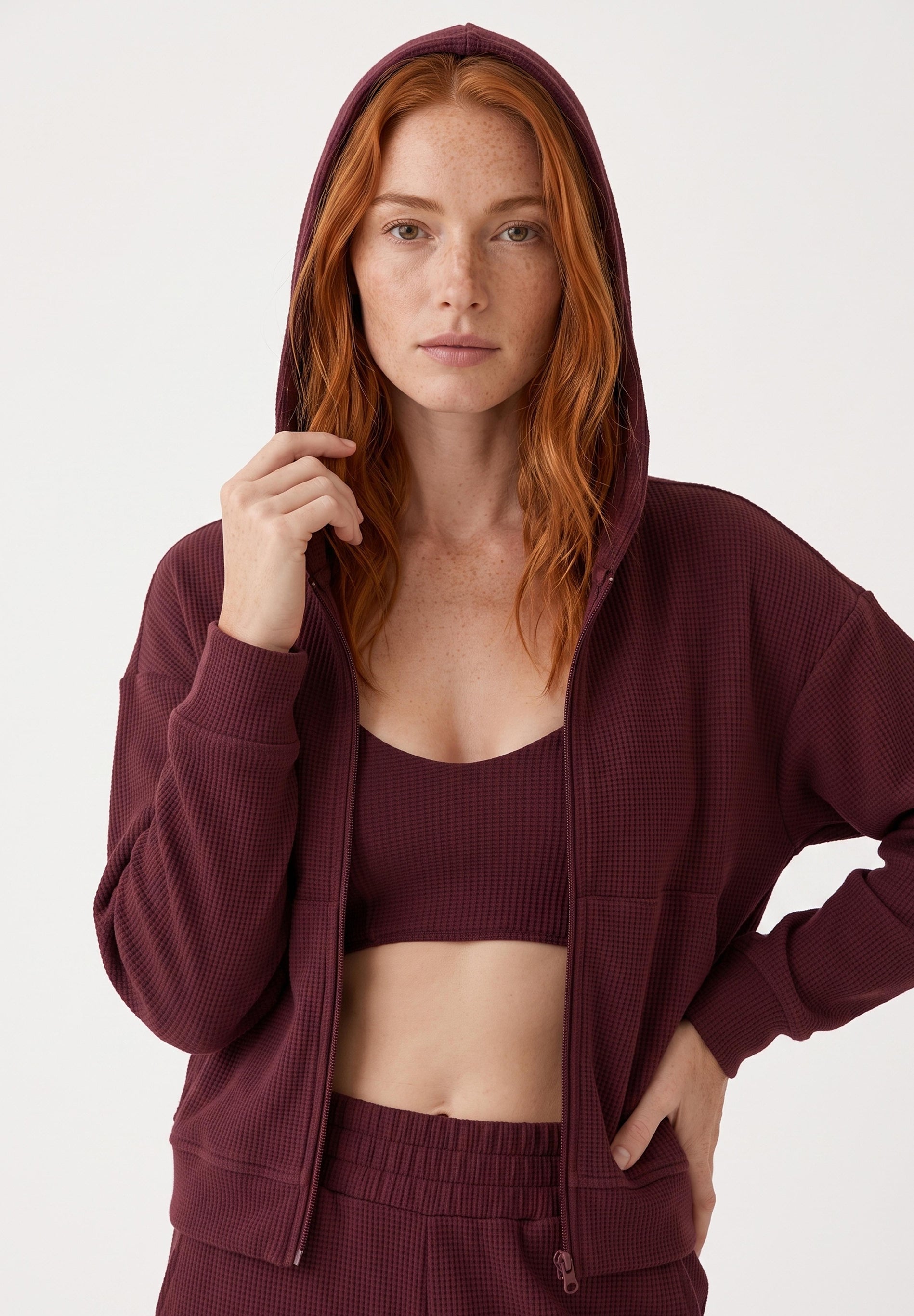 JENNIFER | Waffel-Hoodiejacke aus Bio-Baumwolle & recyceltem Polyester
