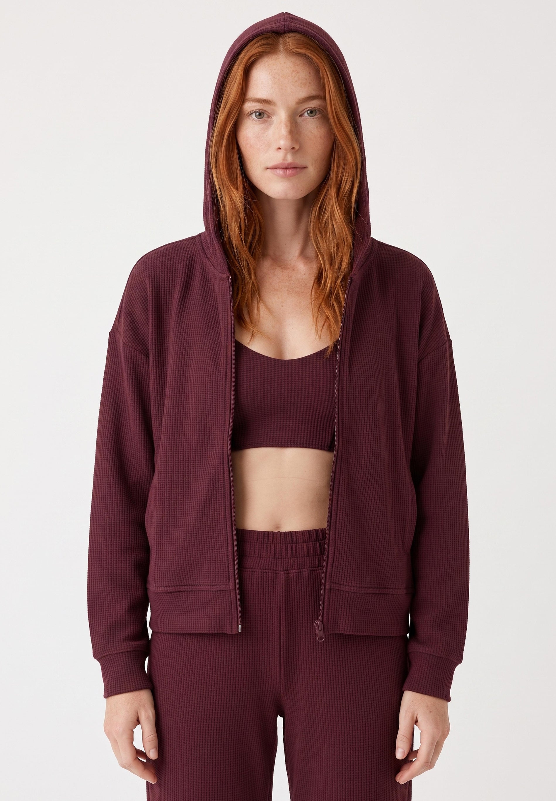 JENNIFER | Waffel-Hoodiejacke aus Bio-Baumwolle & recyceltem Polyester