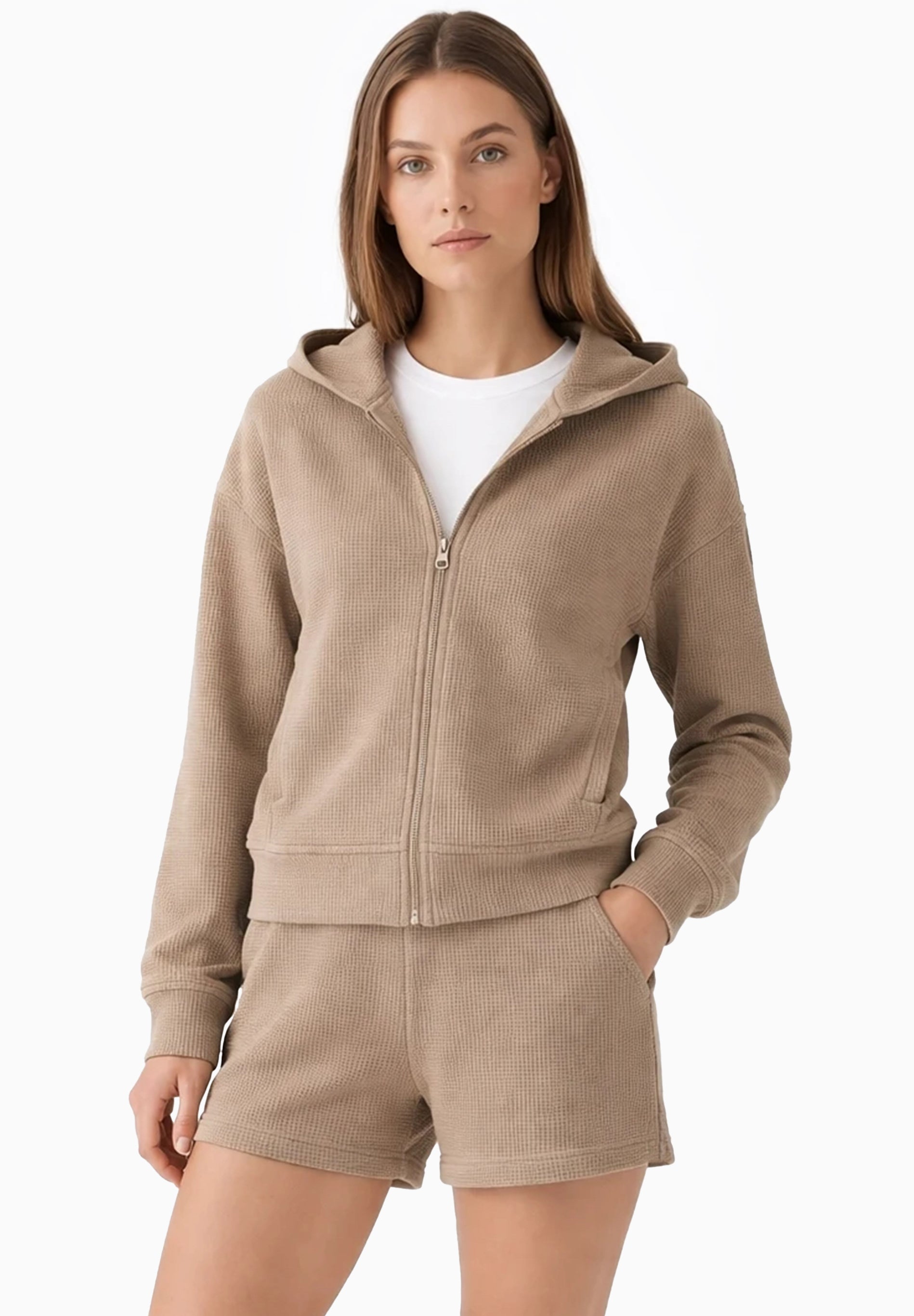 JENNIFER | Waffel-Hoodiejacke aus Bio-Baumwolle & recyceltem Polyester