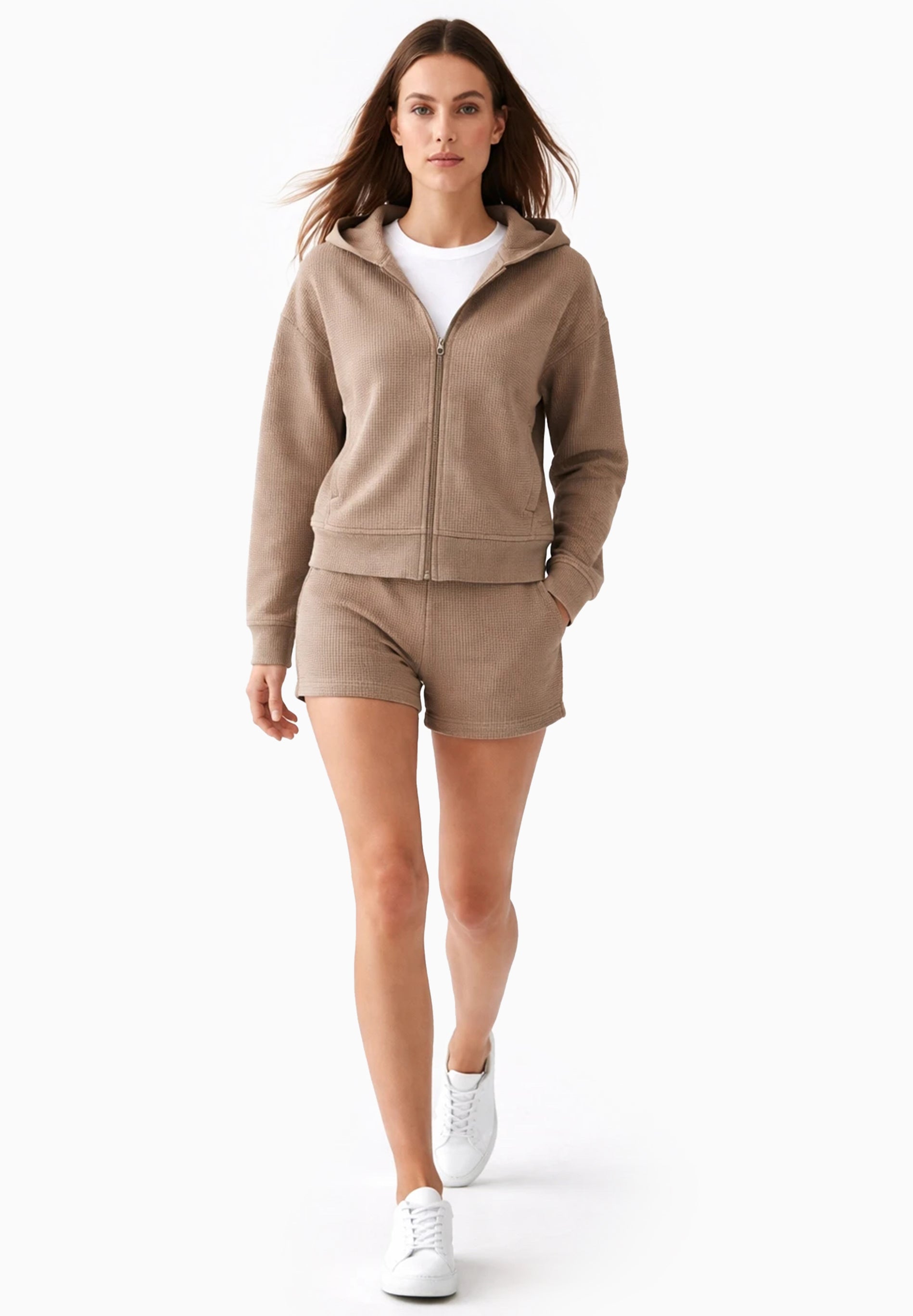 JENNIFER | Waffel-Hoodiejacke aus Bio-Baumwolle & recyceltem Polyester