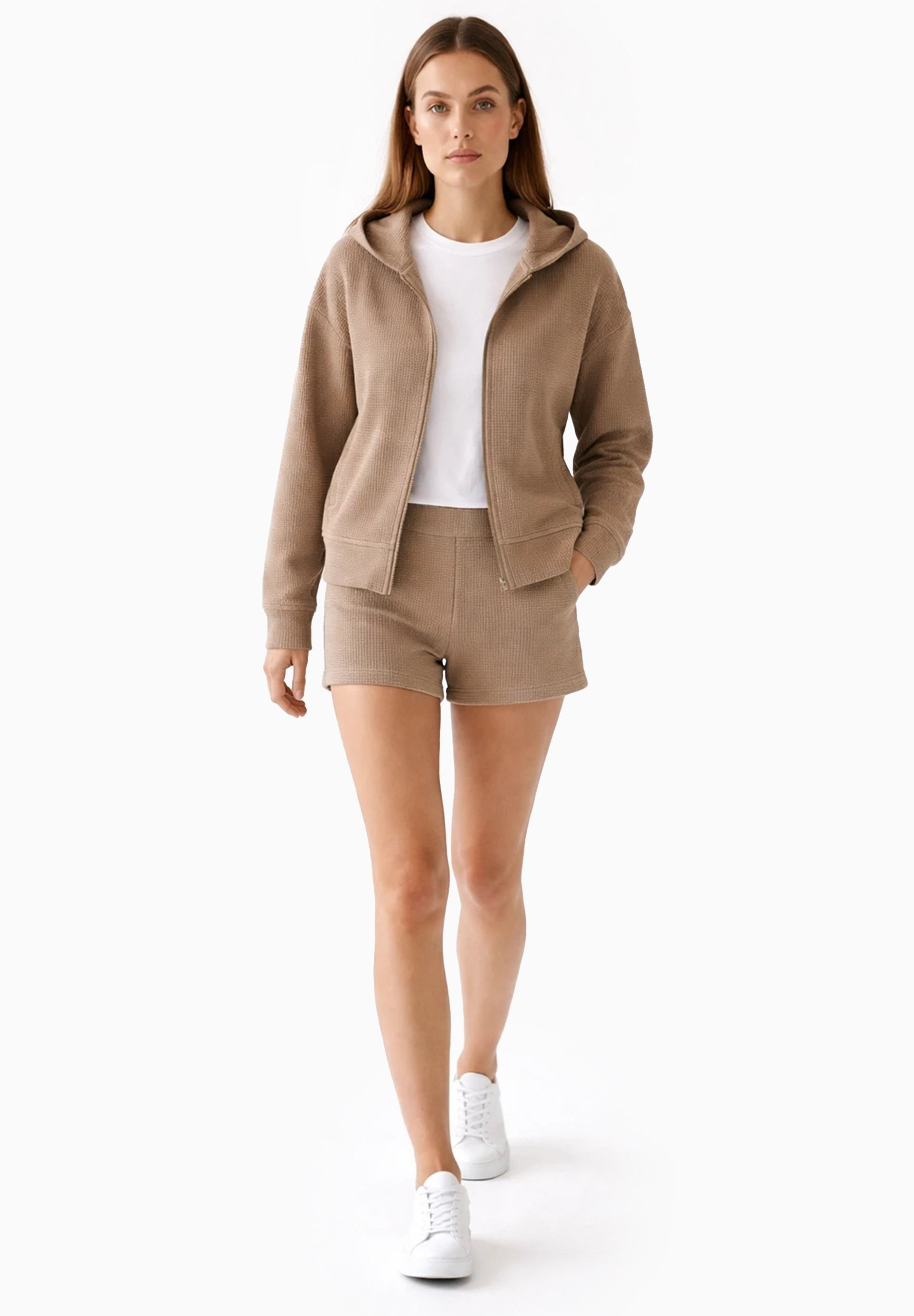 JENNIFER | Waffel-Hoodiejacke aus Bio-Baumwolle & recyceltem Polyester