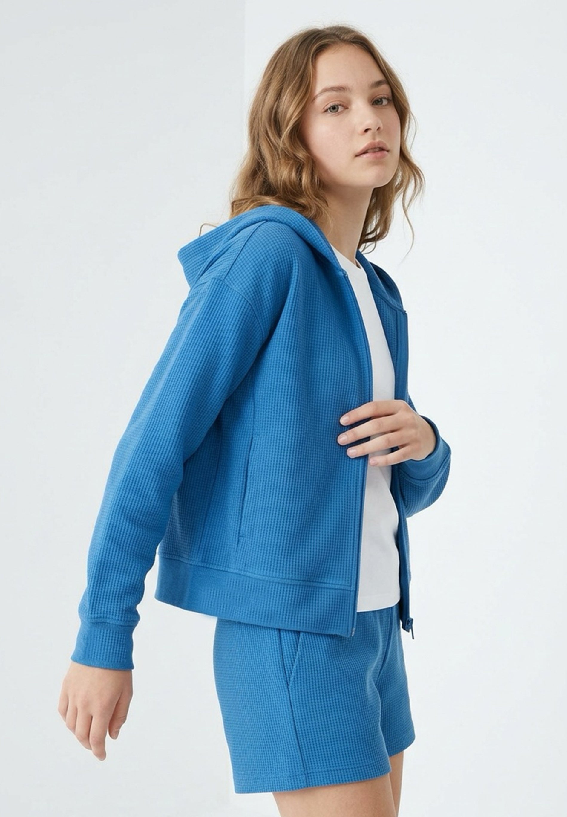 JENNIFER | Waffel-Hoodiejacke aus Bio-Baumwolle & recyceltem Polyester