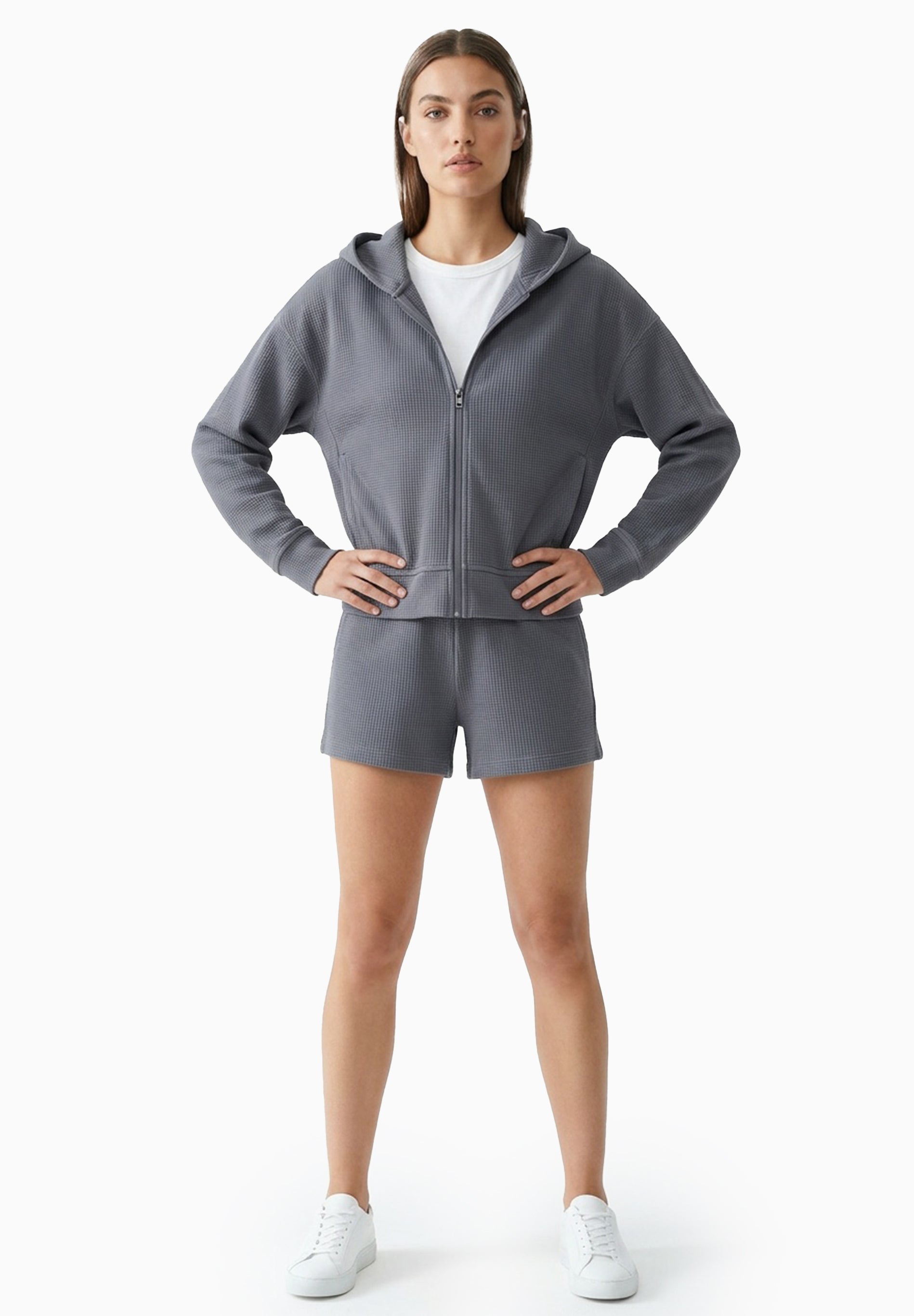 JENNIFER | Waffel-Hoodiejacke aus Bio-Baumwolle & recyceltem Polyester