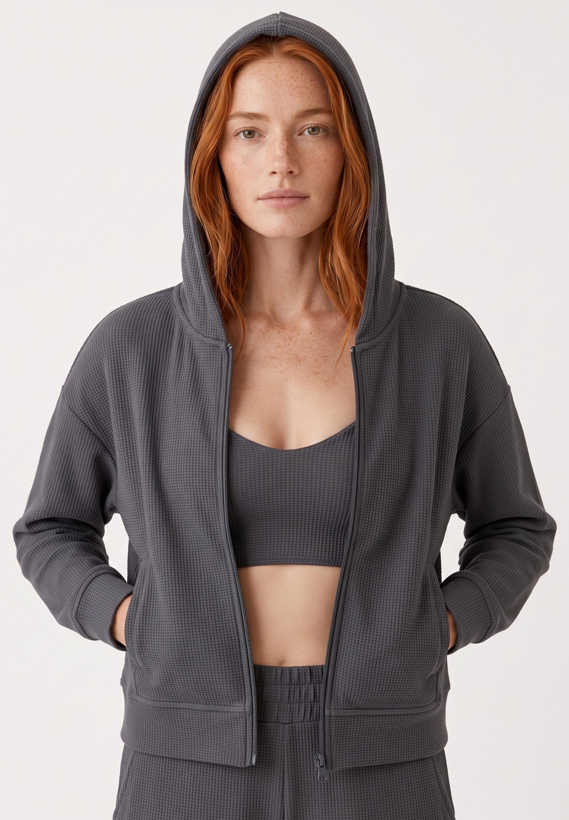 JENNIFER | Waffel-Hoodiejacke aus Bio-Baumwolle & recyceltem Polyester