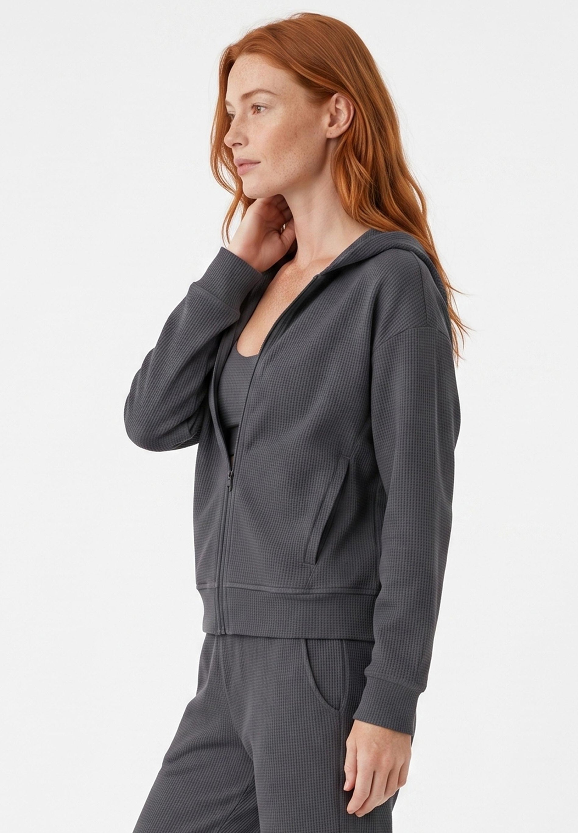 JENNIFER | Waffel-Hoodiejacke aus Bio-Baumwolle & recyceltem Polyester