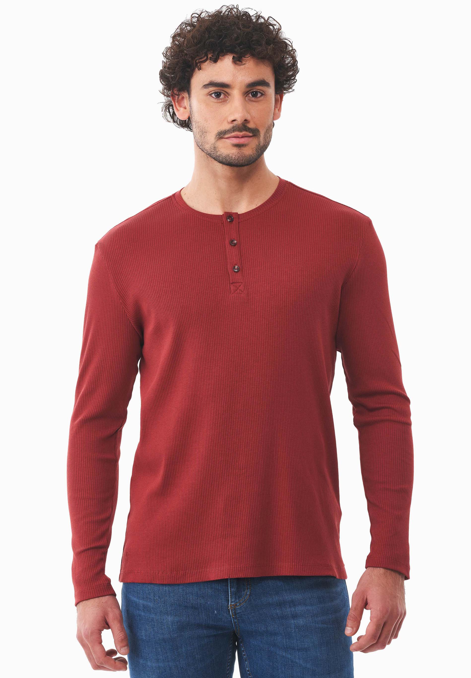 Geripptes Henley Langarmshirt aus Bio-Baumwolle