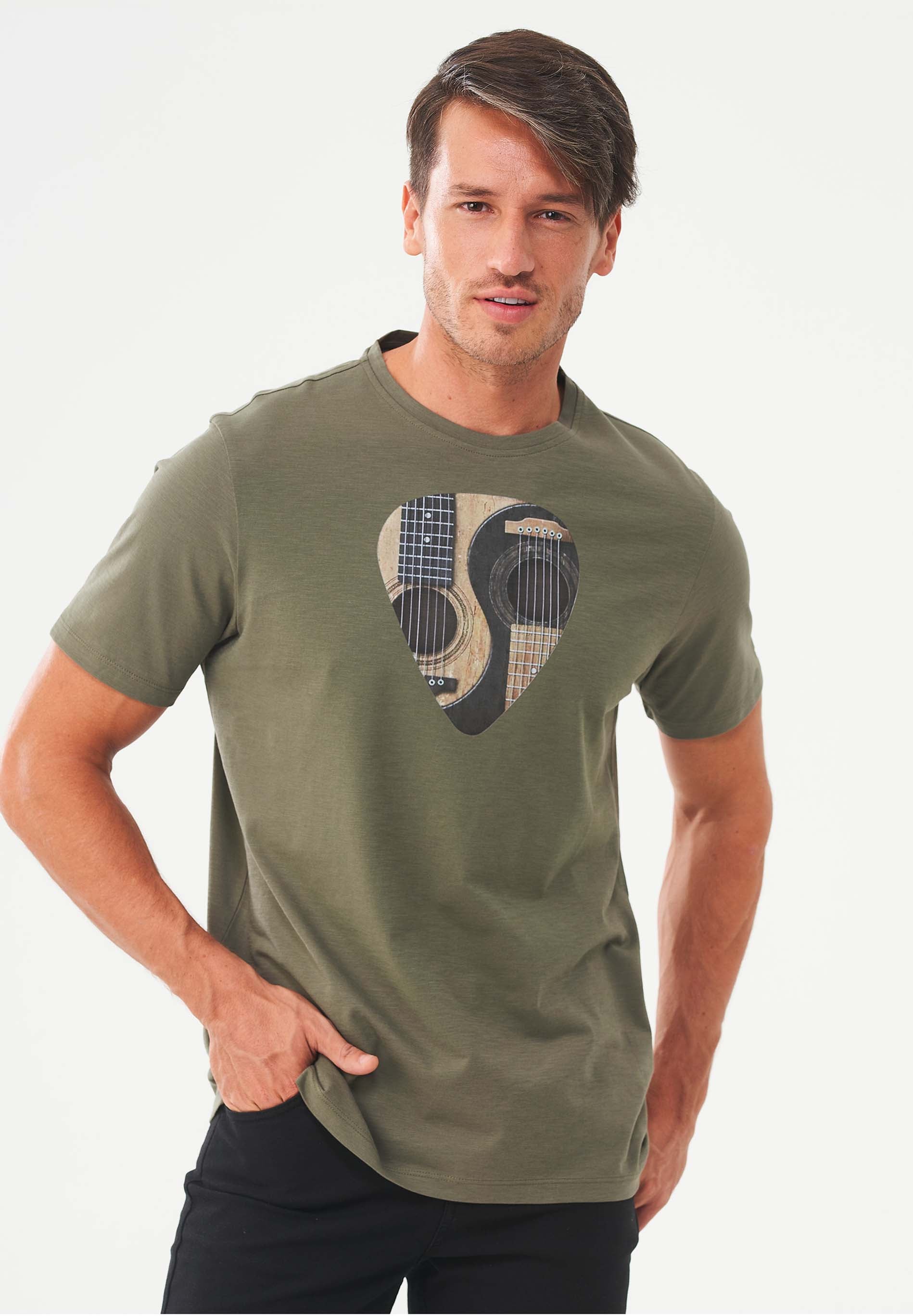 T-Shirt aus Bio-Baumwolle mit Gitarren-Print