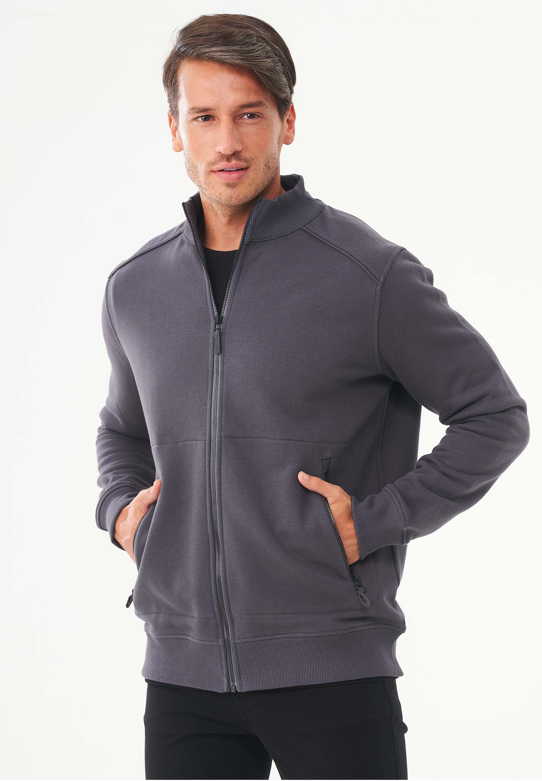 Sweatjacke aus Bio-Baumwolle mit Stehkragen