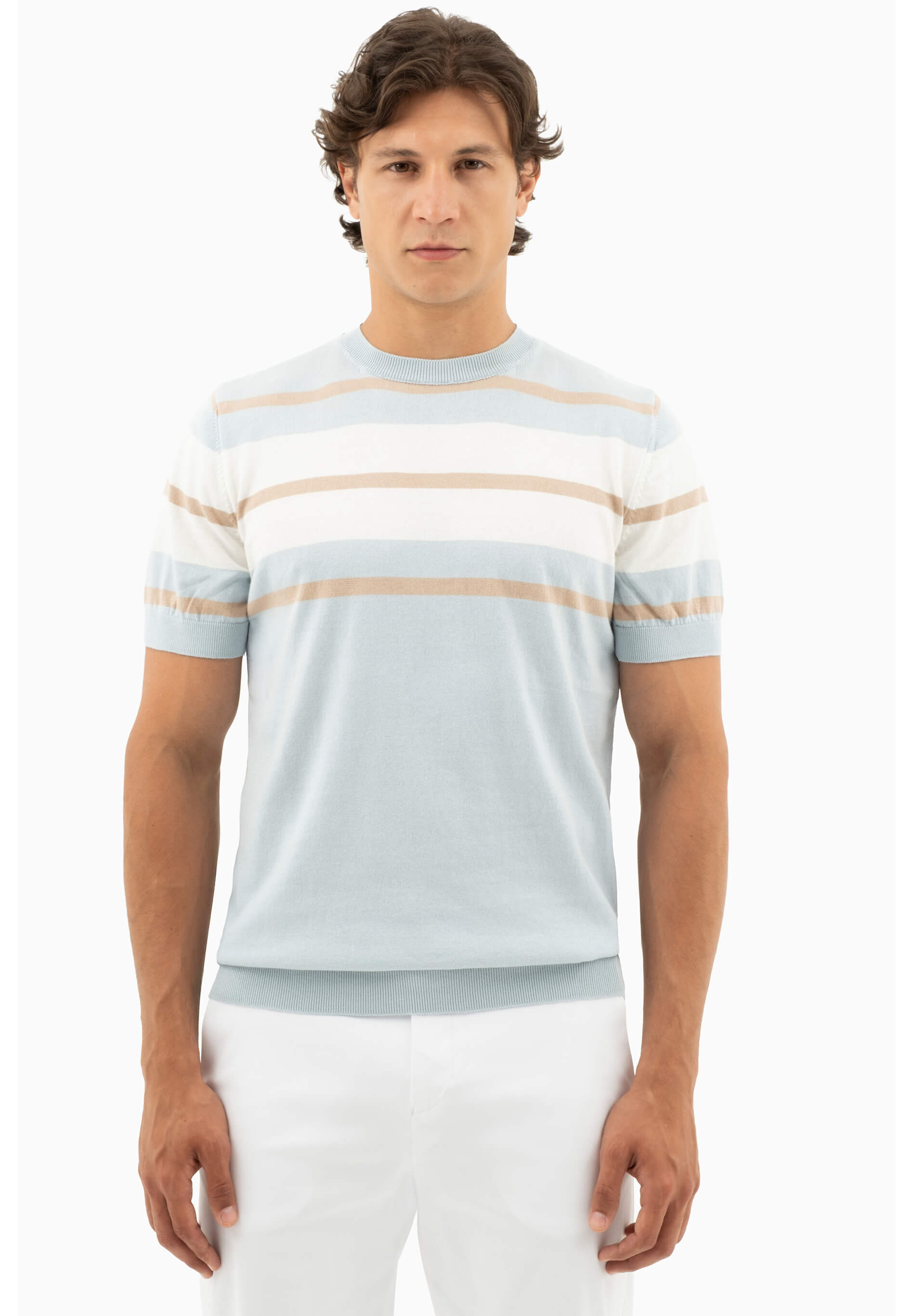 Feinstrick-T-Shirt aus Bio-Baumwolle mit Streifen