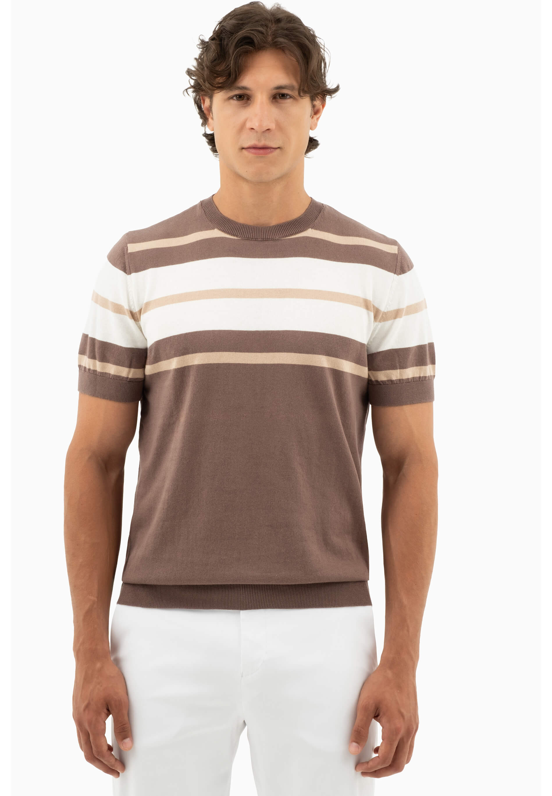 Feinstrick-T-Shirt aus Bio-Baumwolle mit Streifen