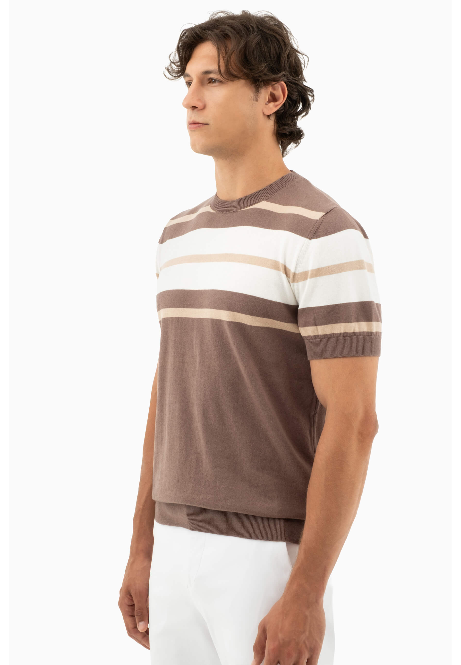 Feinstrick-T-Shirt aus Bio-Baumwolle mit Streifen