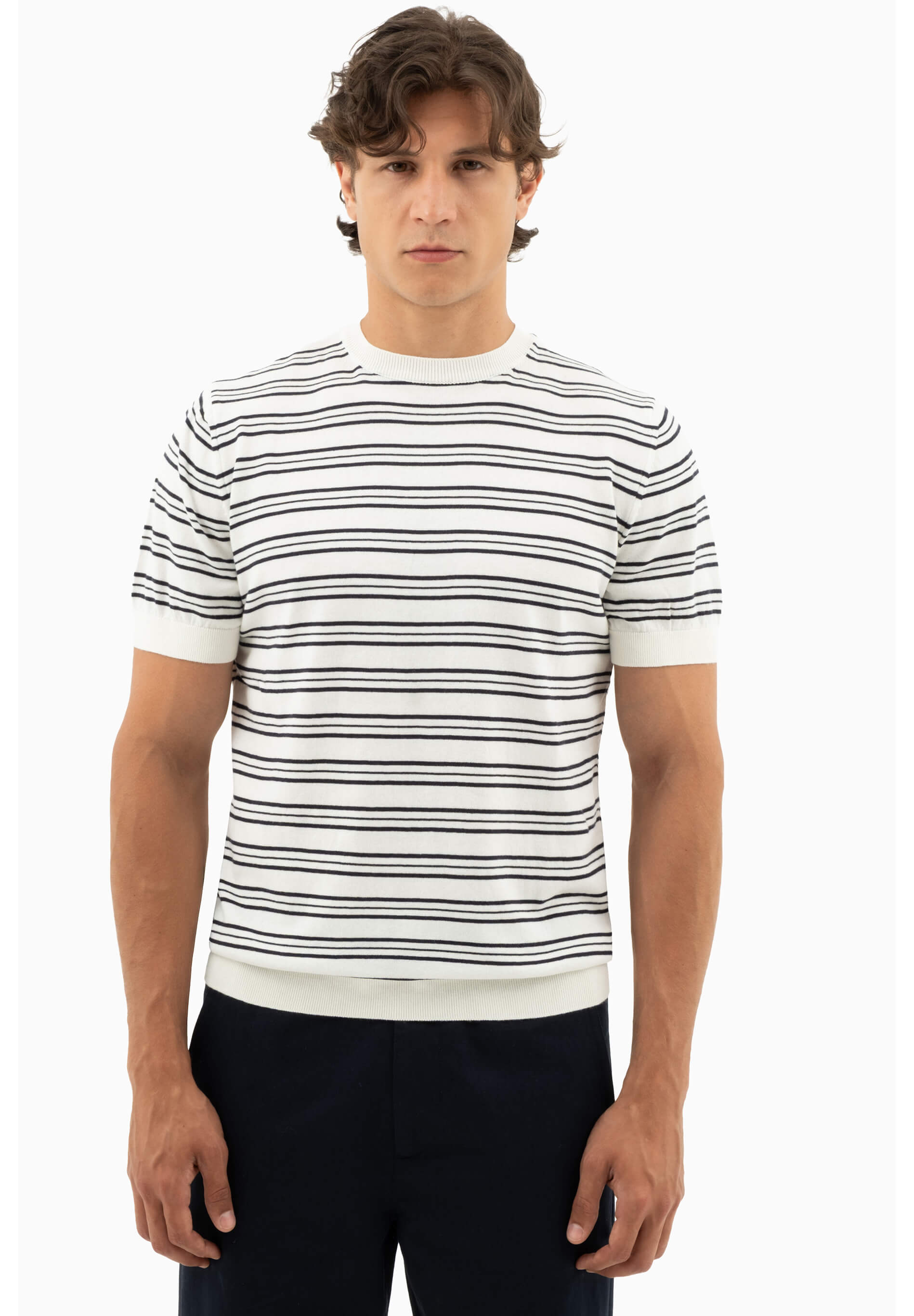 Feinstrick-T-Shirt aus Bio-Baumwolle mit Streifen