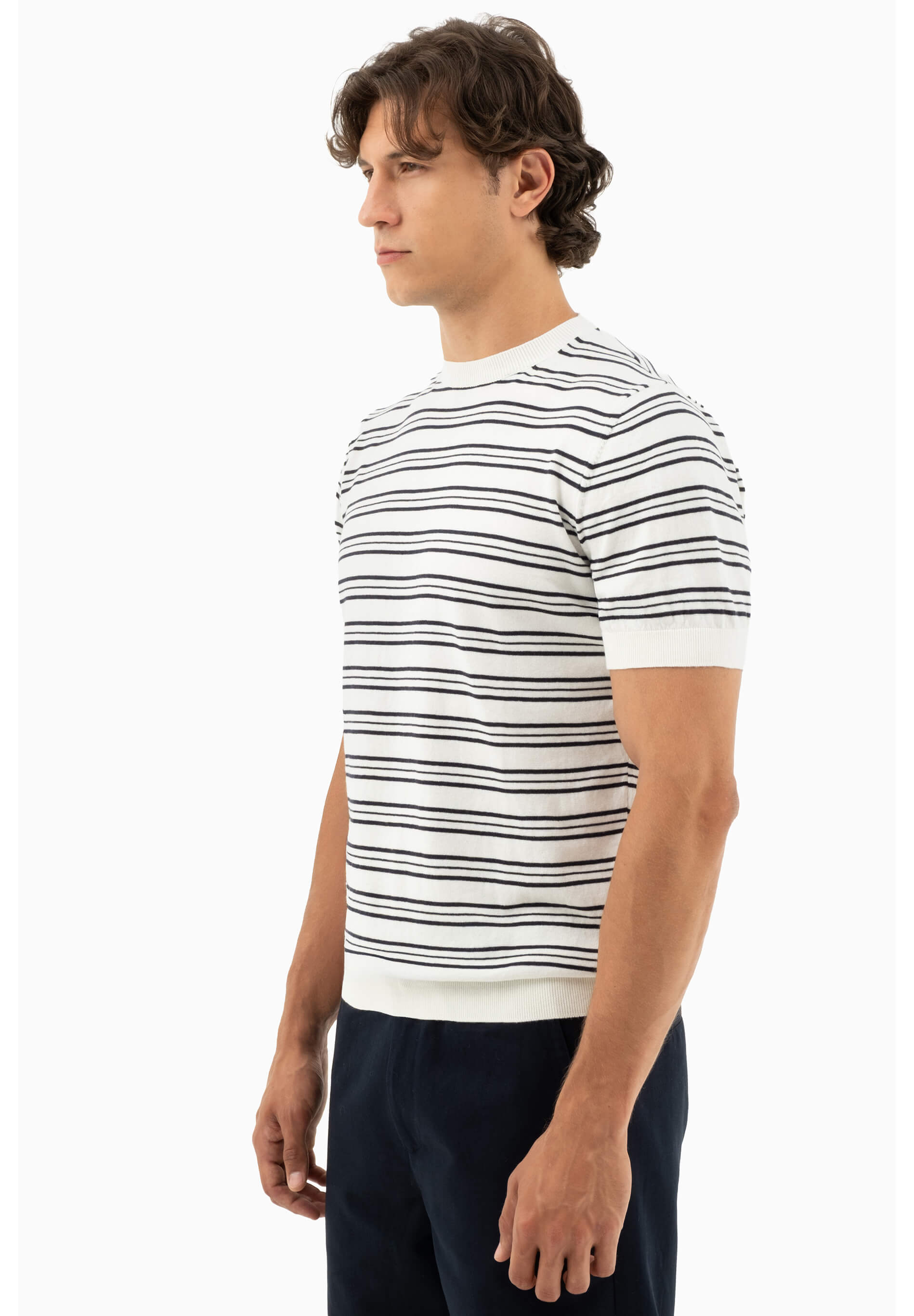 Feinstrick-T-Shirt aus Bio-Baumwolle mit Streifen