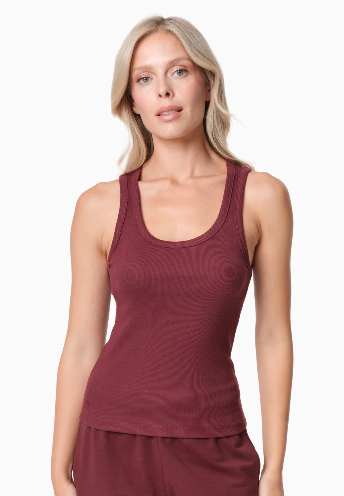 SOFFIA Damen Rib Top Bio-Baumwolle – Bordeaux