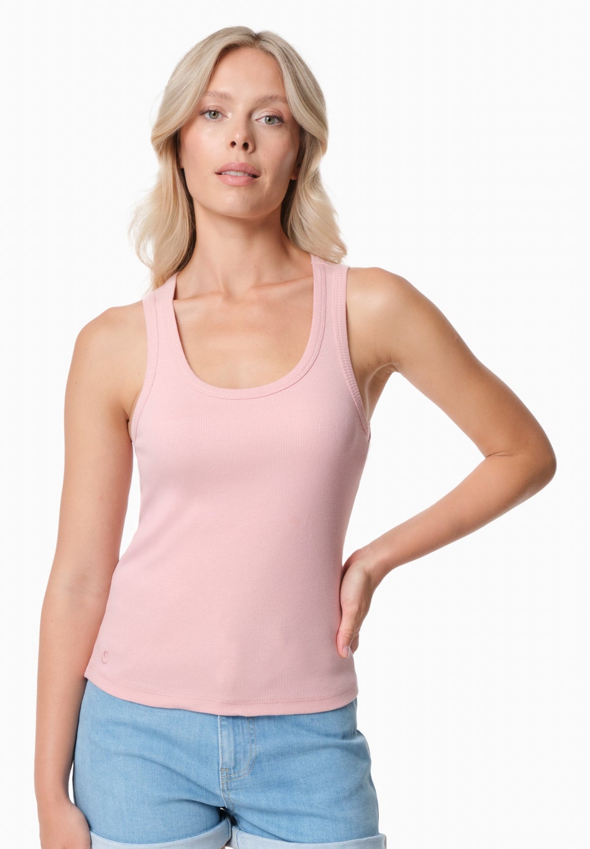 SOFFIA Damen Rib Top Bio-Baumwolle – Light Rose