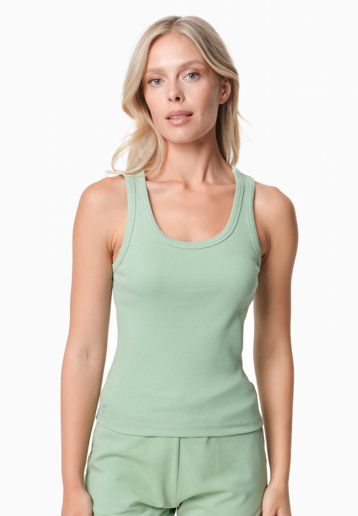 SOFFIA Damen Rib Top Bio-Baumwolle – Mineral Green