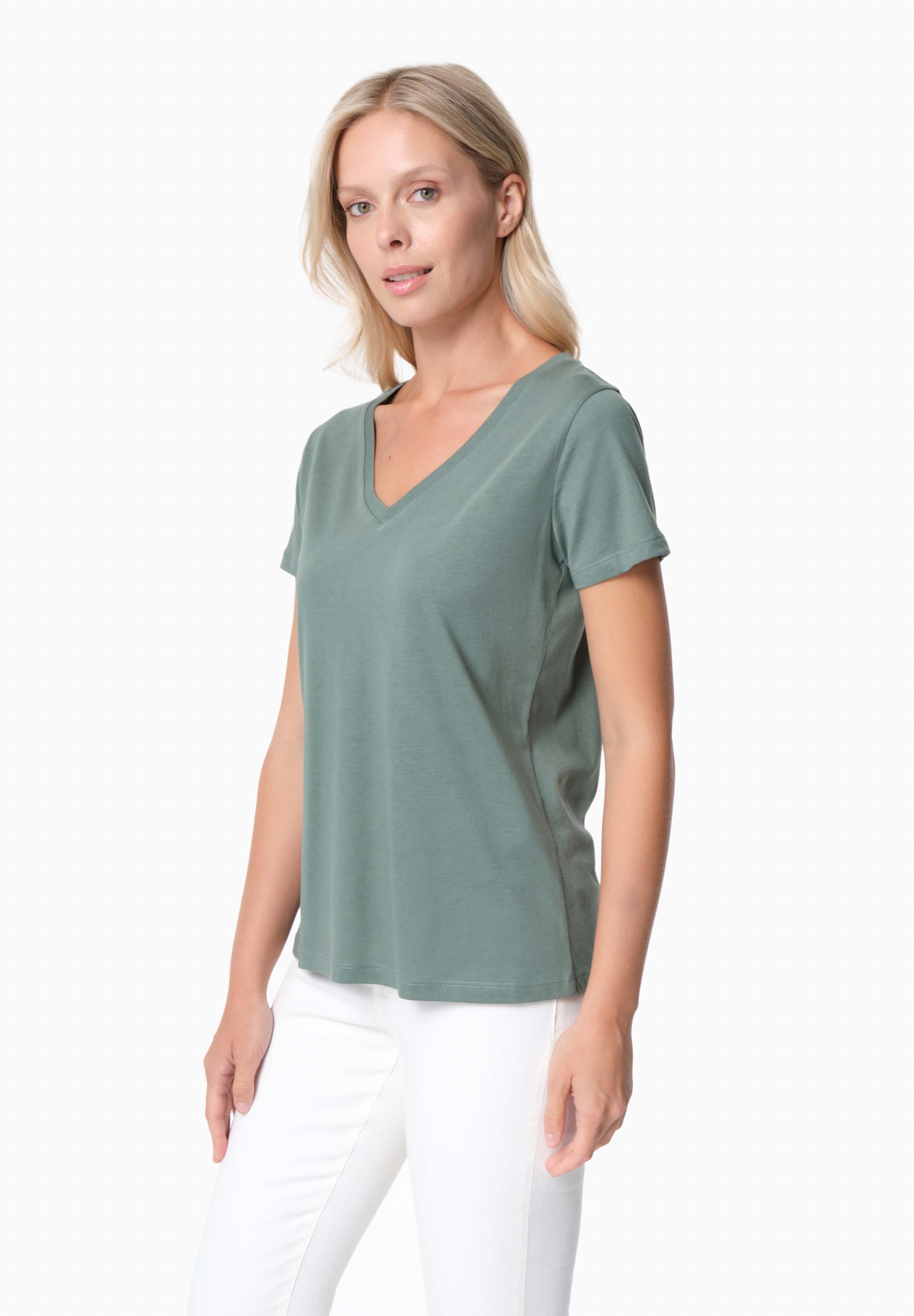 TAMARRA | T-Shirt aus TENCEL™ Modal und Bio-Baumwolle mit V-Ausschnitt