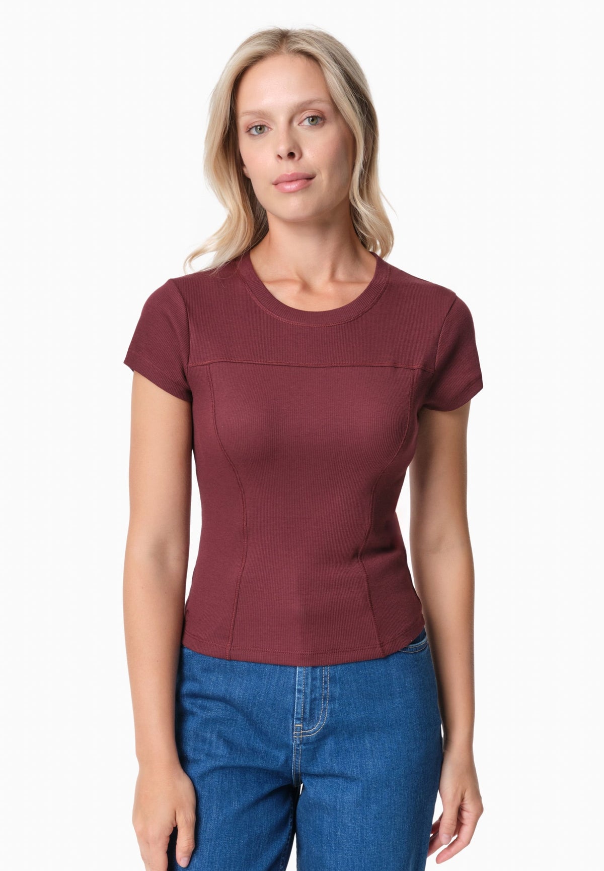 TILLDA Damen Rib T-Shirt TENCEL™ Modal und Bio-Baumwolle – Bordeaux