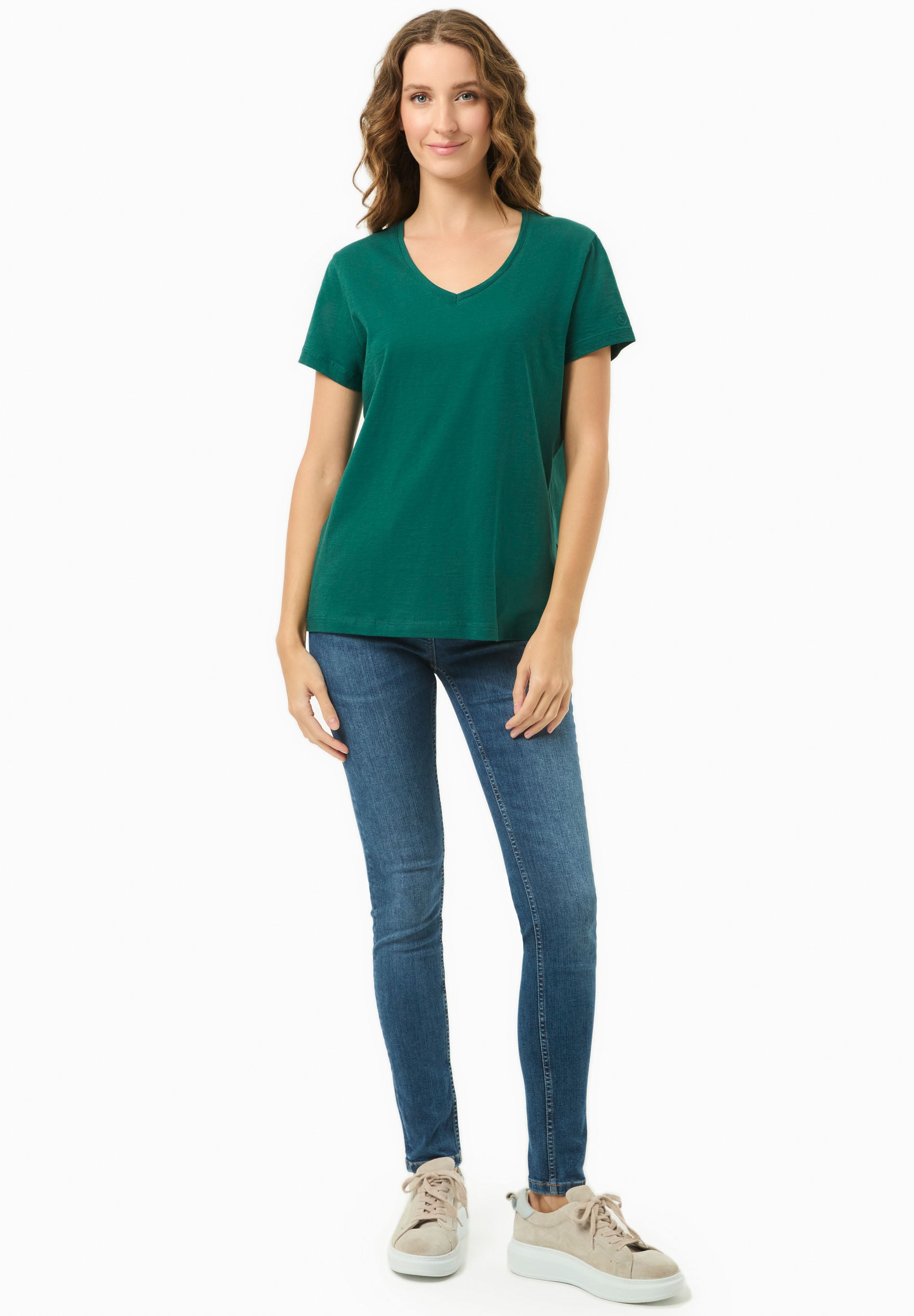 Basic T-Shirt aus Bio-Baumwolle mit V-Ausschnitt