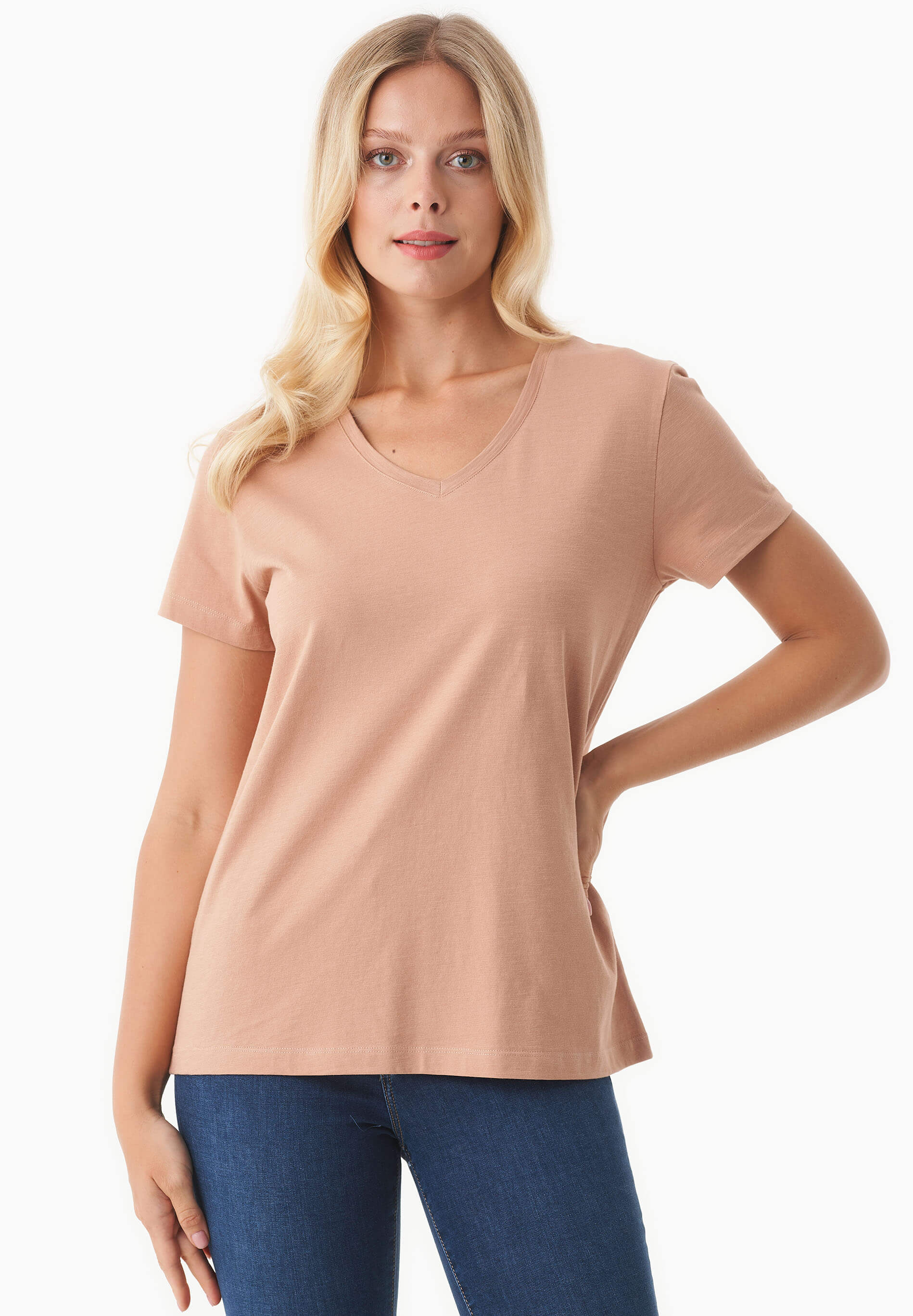 Basic T-Shirt aus Bio-Baumwolle mit V-Ausschnitt