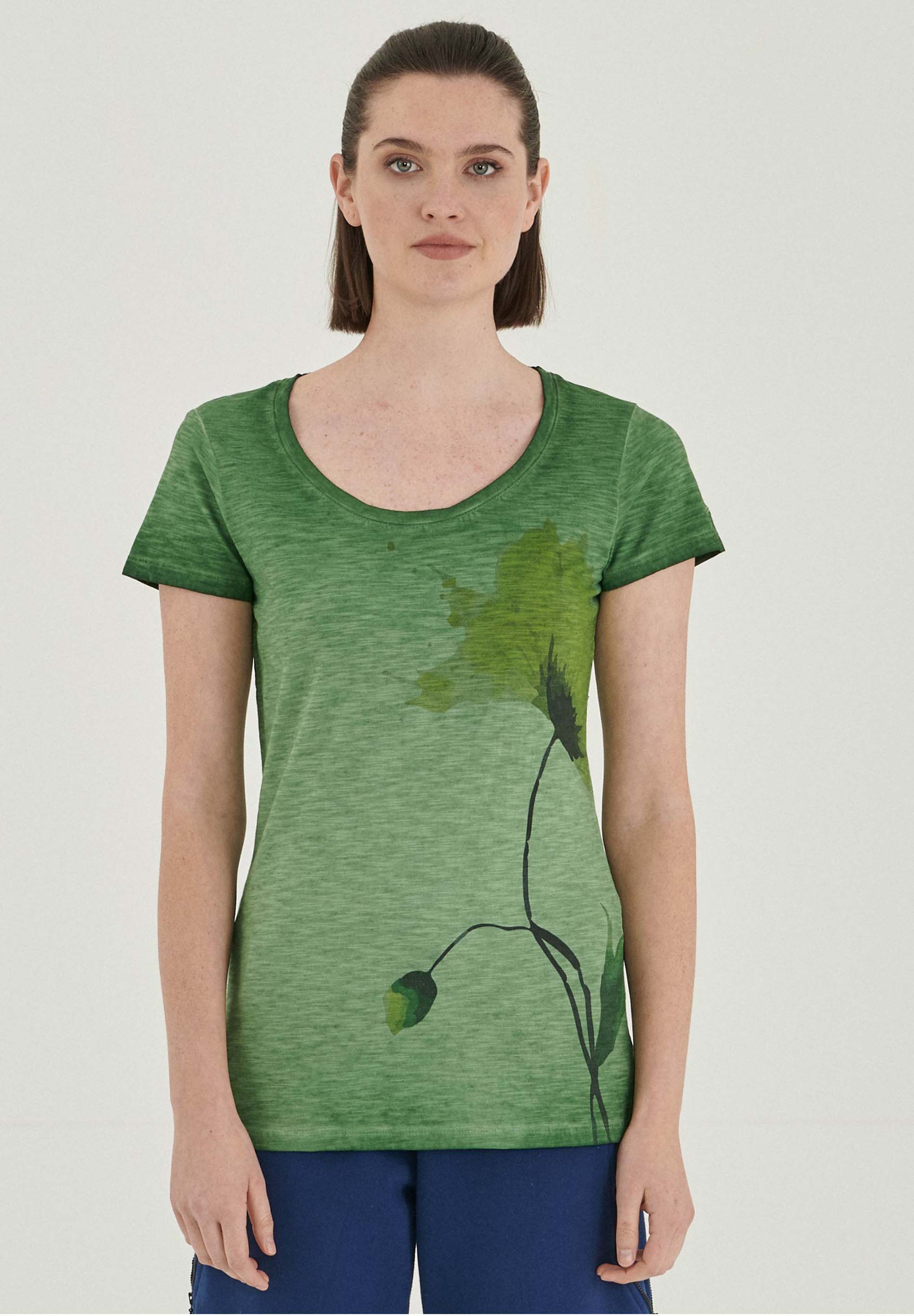 Garment Dyed T-Shirt aus Bio-Baumwolle mit Blumen-Print