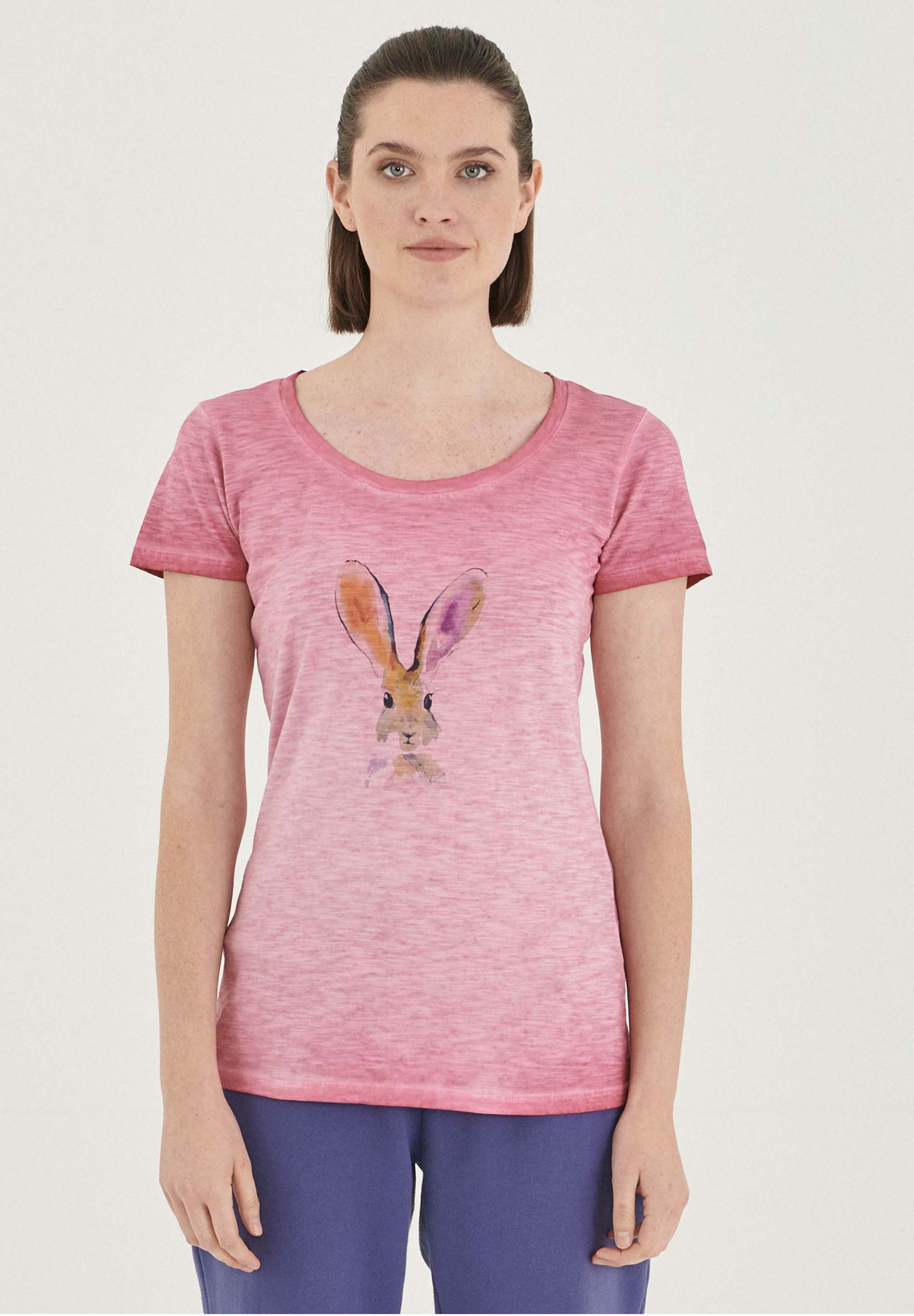 Garment Dyed T-Shirt aus Bio-Baumwolle mit Hasen-Print