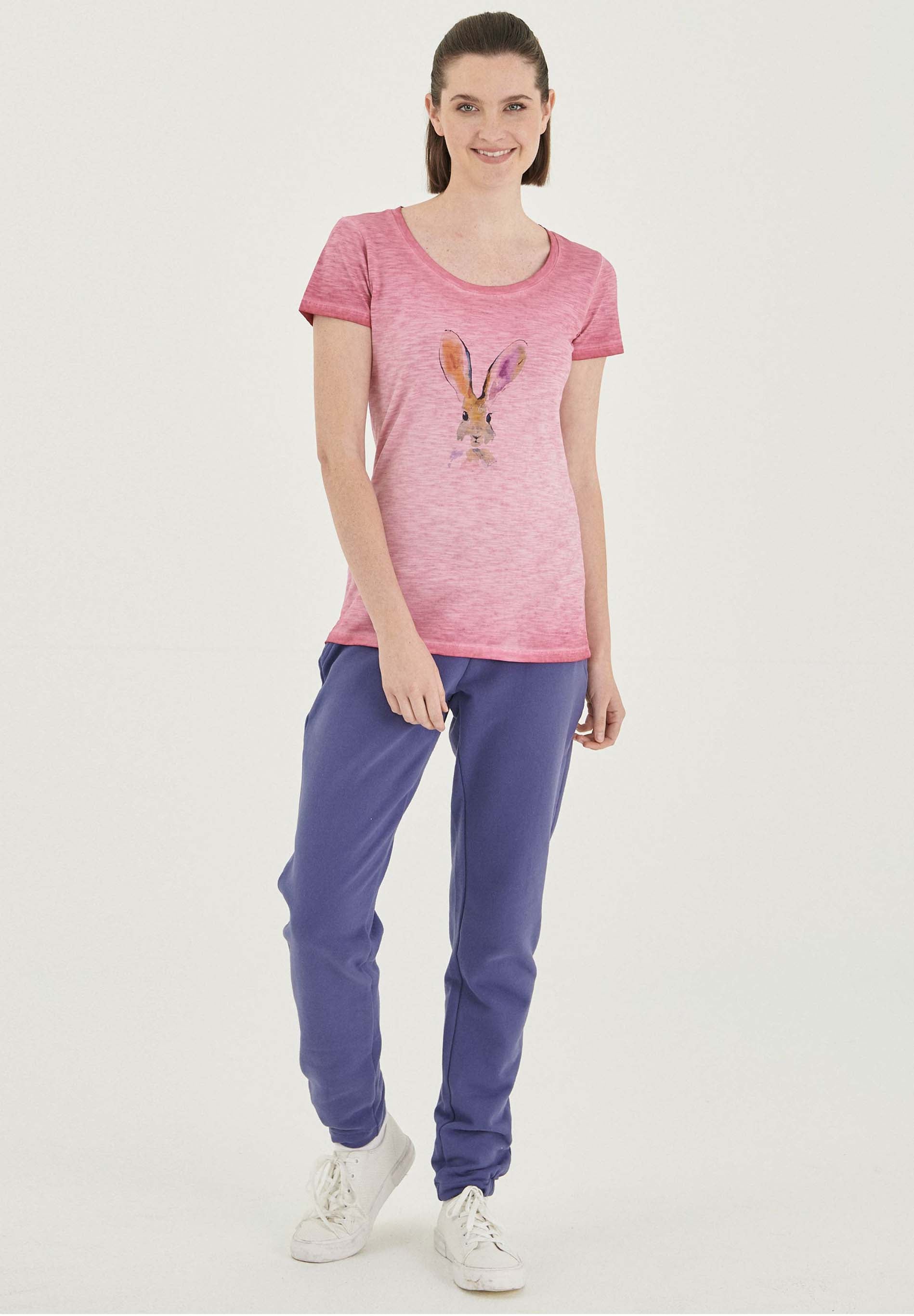Garment Dyed T-Shirt aus Bio-Baumwolle mit Hasen-Print