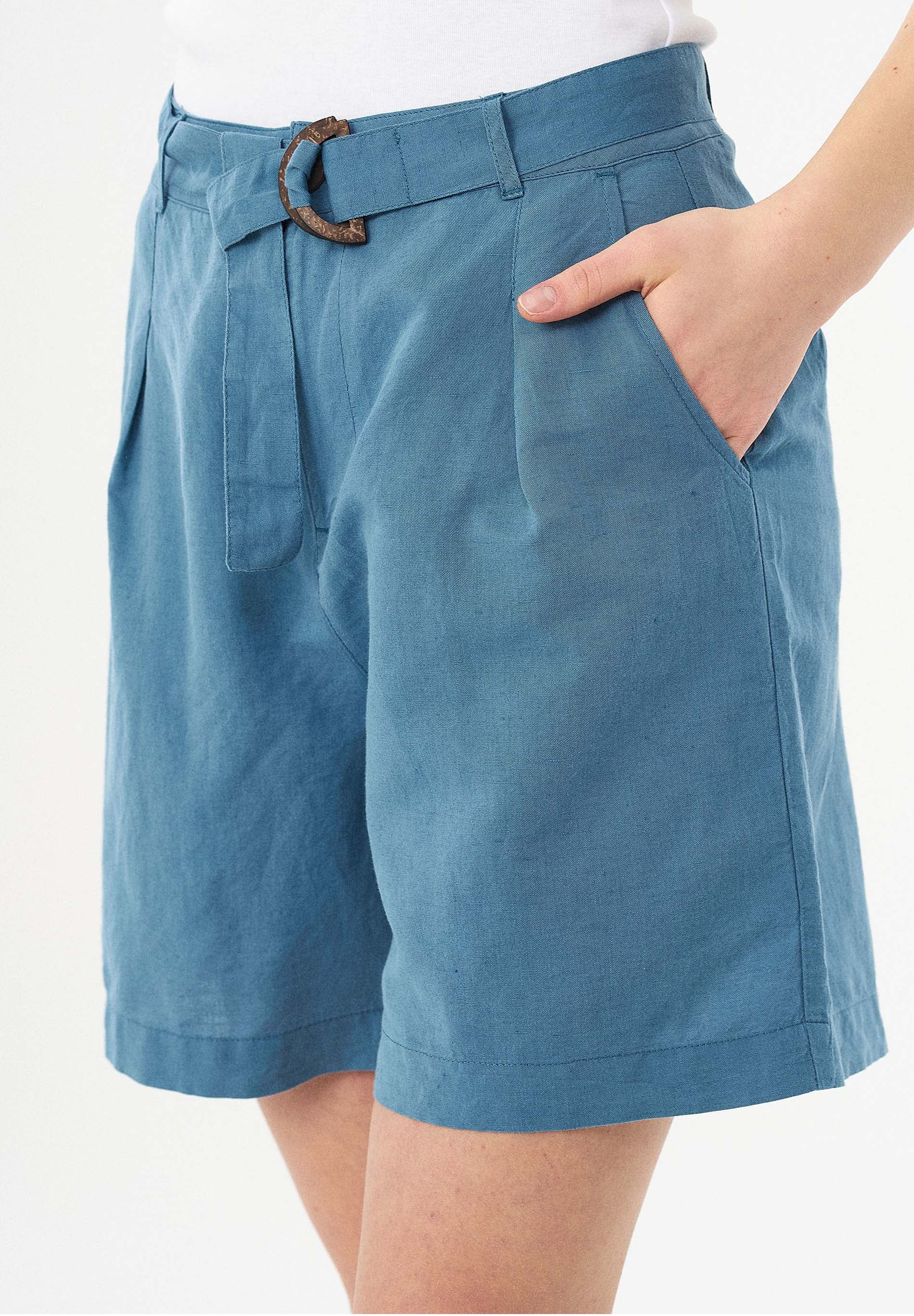 Shorts aus Leinengemisch mit Bindegürtel