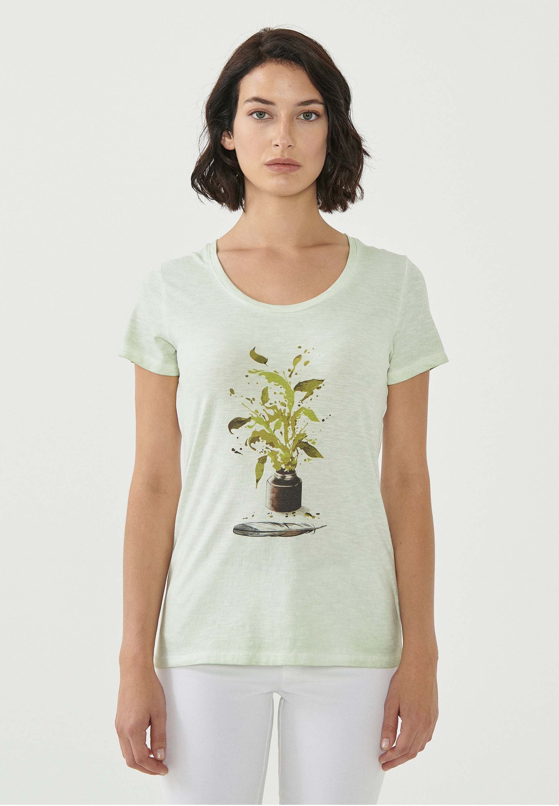 Garment Dyed T-Shirt aus Bio-Baumwolle mit Pflanzen-Print