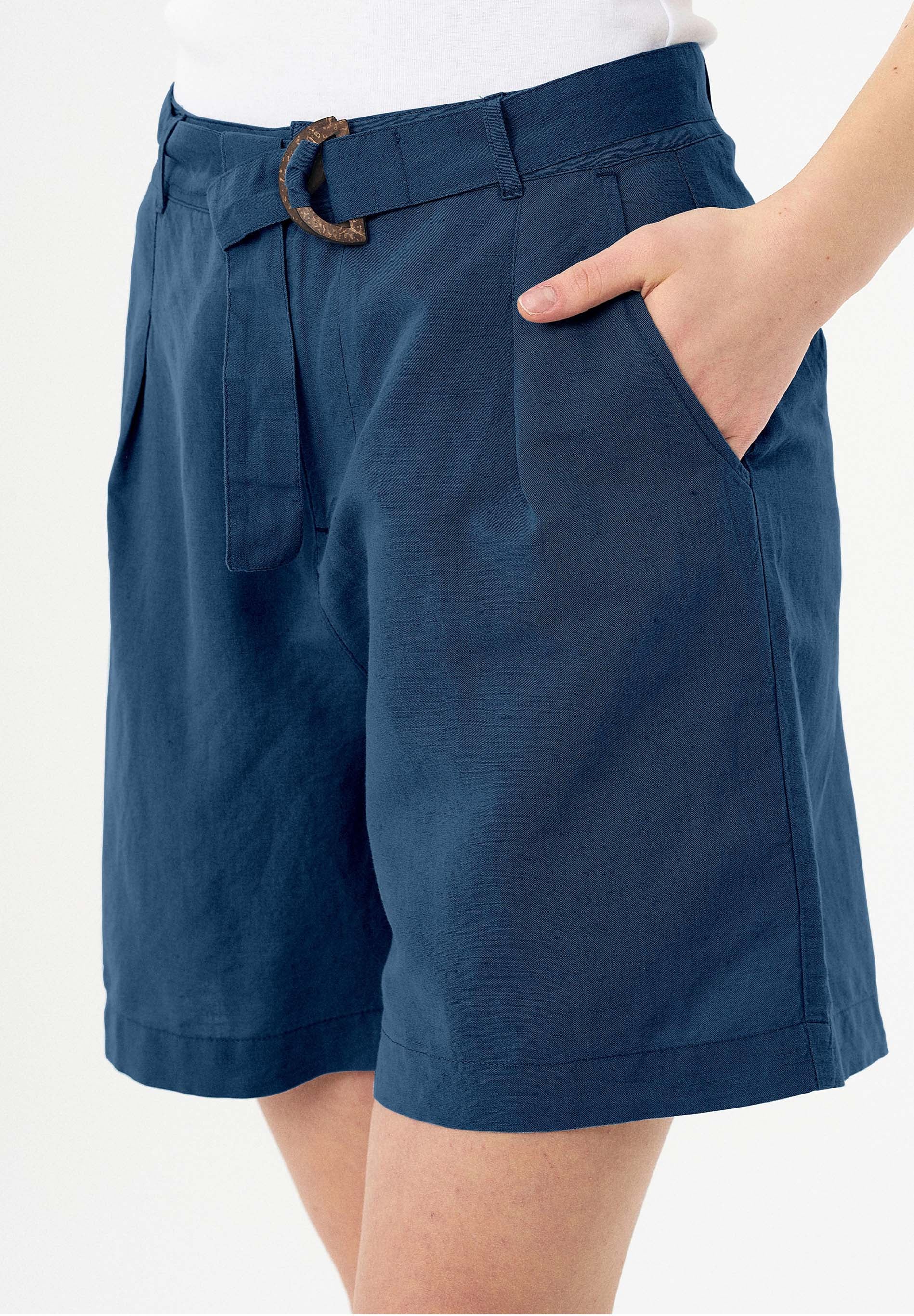 Shorts aus Leinengemisch mit Bindegürtel