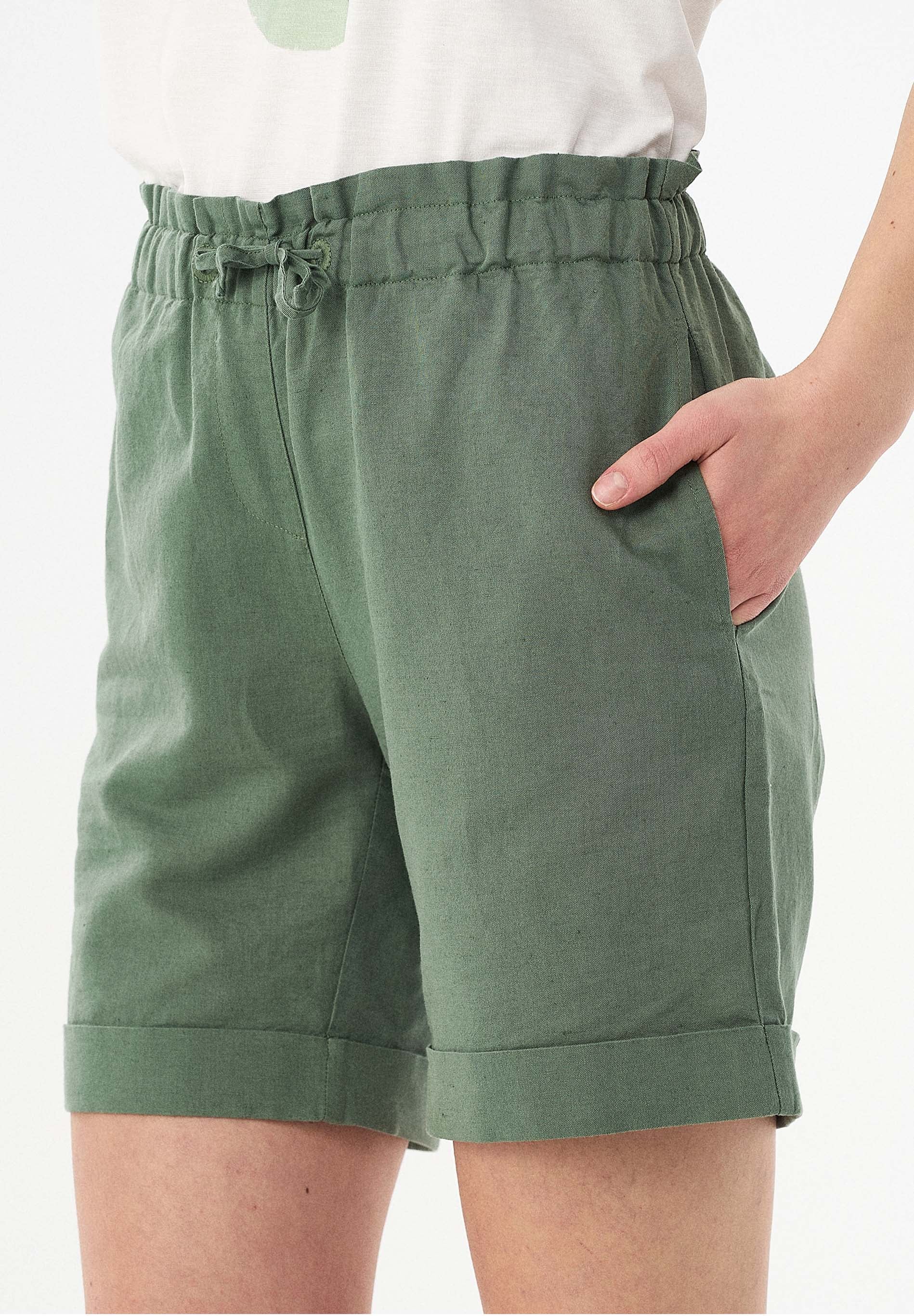 Paperbag-Shorts aus Leinengemisch