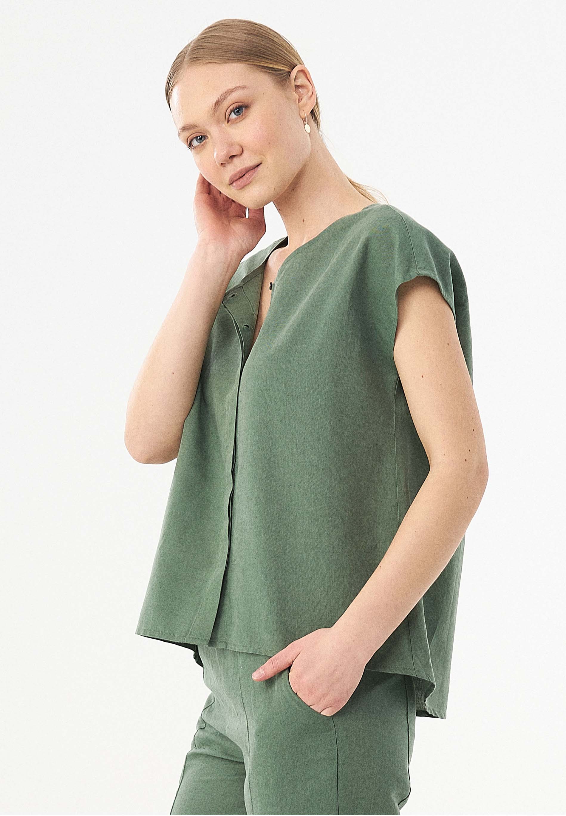 Bluse aus Leinen und Bio-Baumwolle