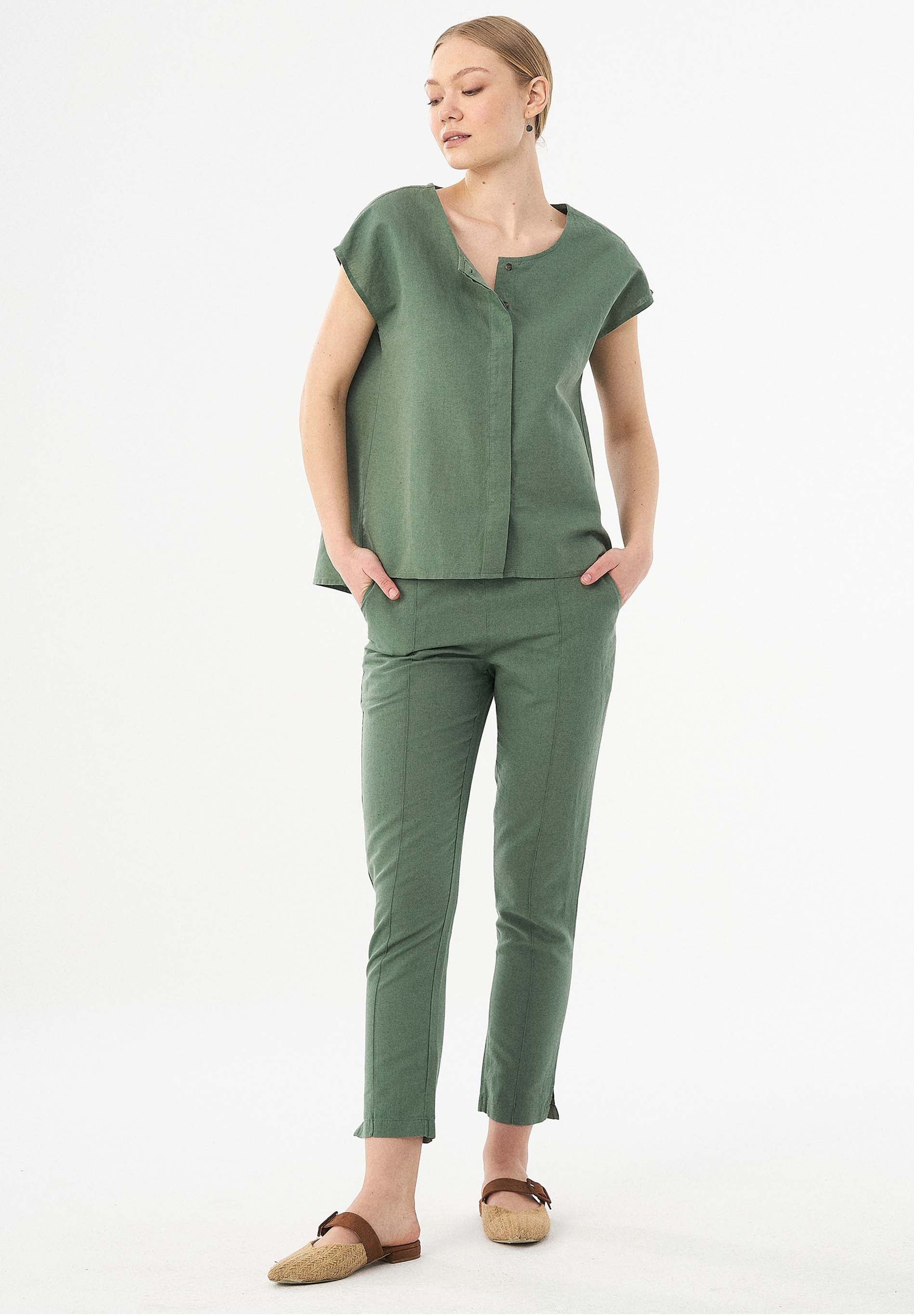 Bluse aus Leinen und Bio-Baumwolle