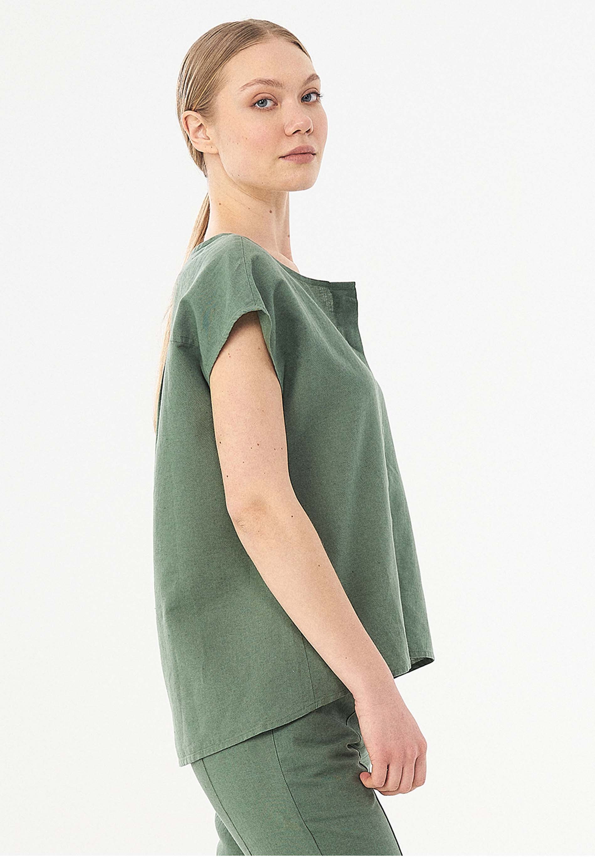 Bluse aus Leinen und Bio-Baumwolle